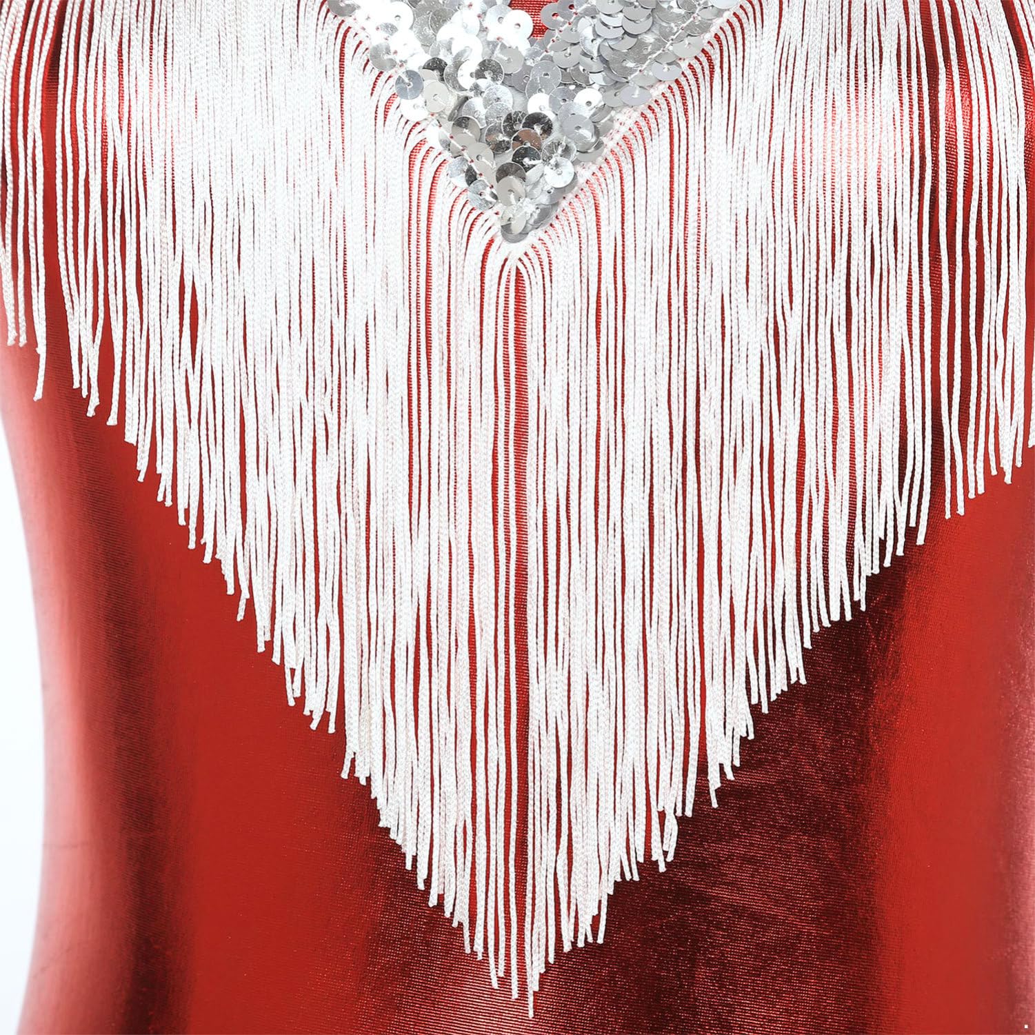 iEFiEL Maillot Brillante de Baile Latino con Flecos para Mujer Patinaje sin Mangas Leotardos Danza Salsa Tango Jazz Rumba