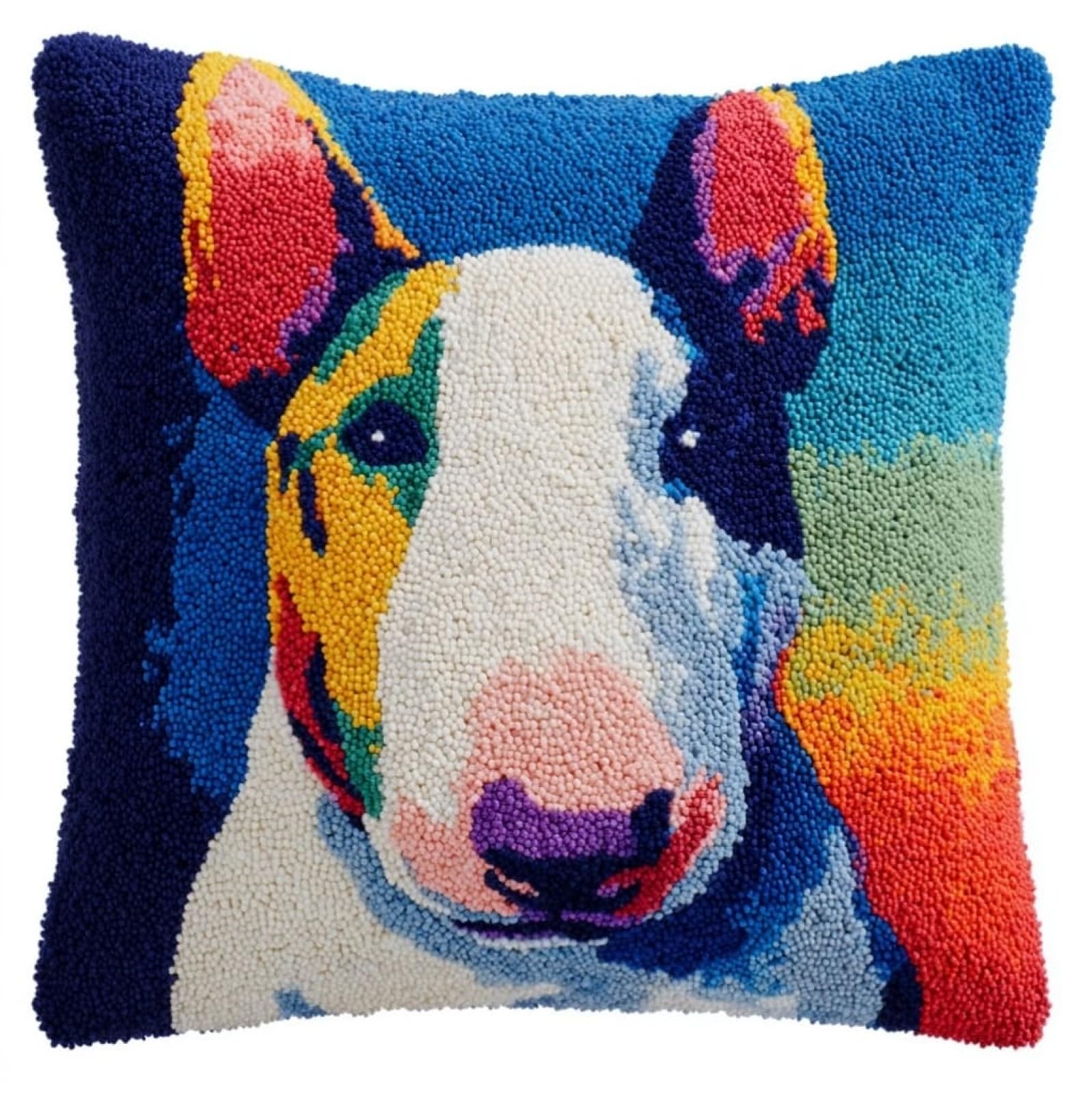 Axiangzik Latch Hook Pillow Kits For Beginners,Bull Terrier Animal Dog 43X43cm Diy Crochet Cushion Creative Craft,Ideal For Home Decor And Fun Crafting