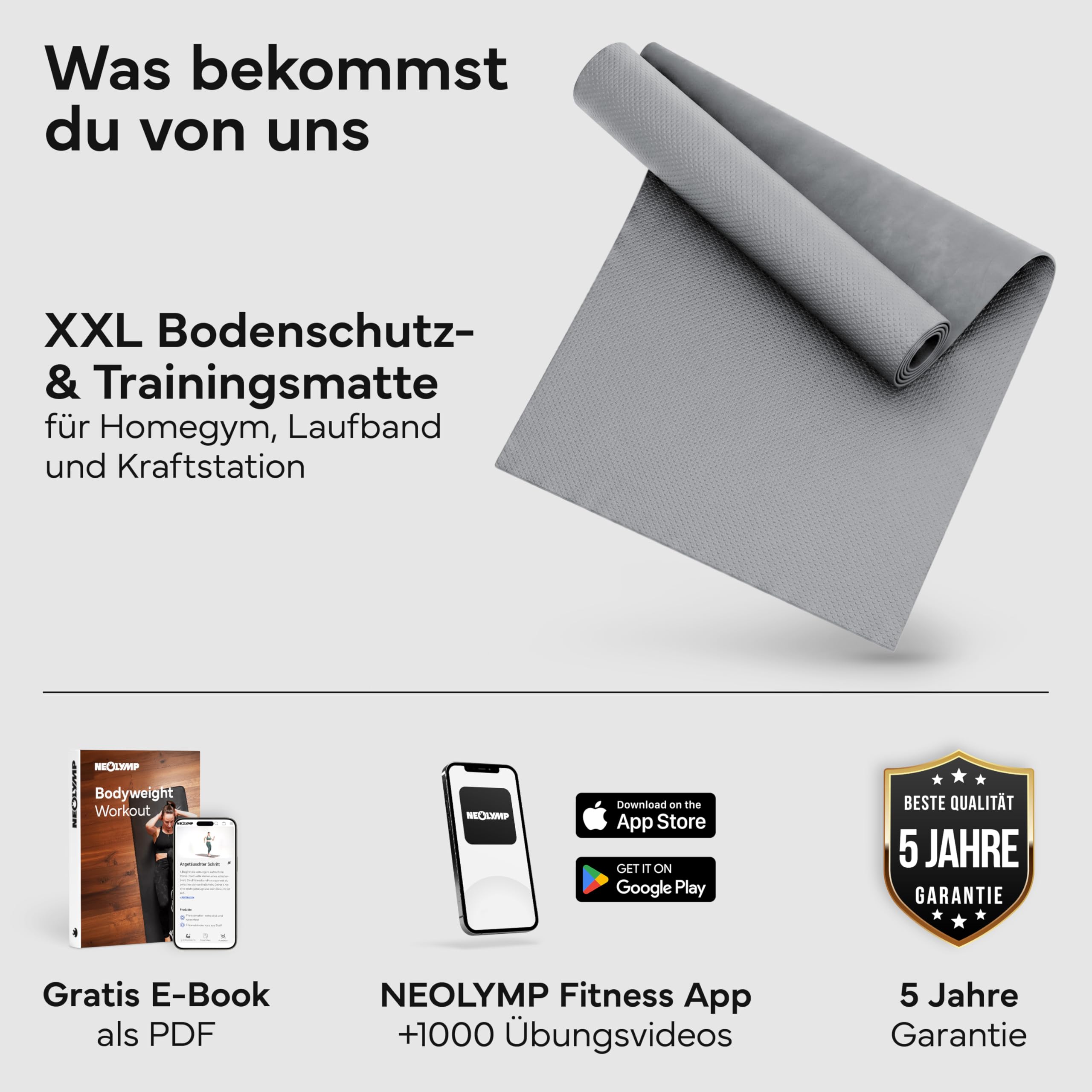 NEOLYMP Yogamatte XXL 213x152 cm – Bodenschutzmatte Fitnessgerät 8mm – Sportmatte Fitnessmatte rutschfest – Trainingsmatte dick als Gymnastikmatte & Bodenmatte Fitness für Homegym