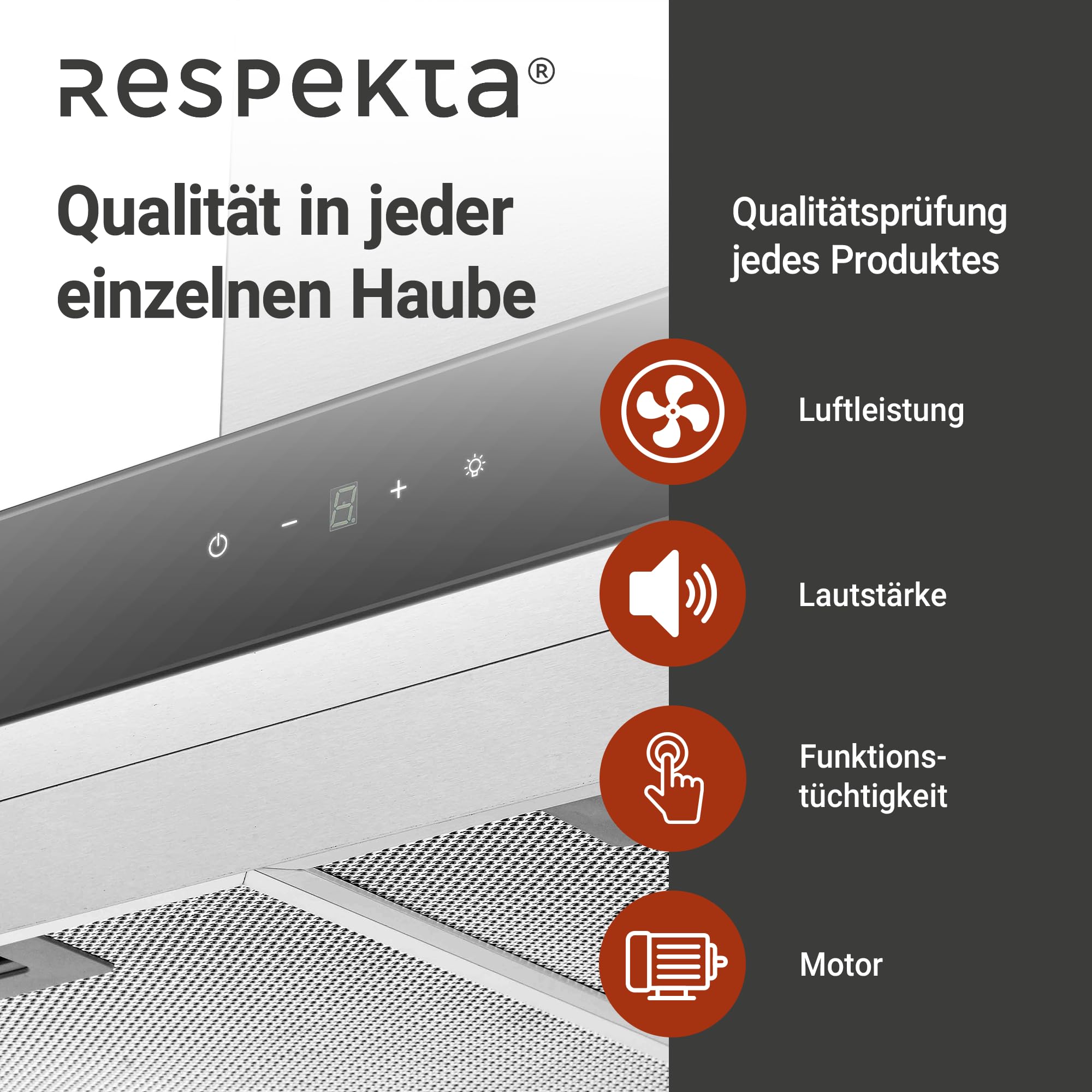 Respekta Dunstabzugshaube CH44199IX-21 / Inselhaube aus Edelstahl mit Glasfront, 90 cm/Luftstrom max. 631,7 m³/h/Abluft- und Umluftbetrieb/Energieeffizienzklasse A+++ / 42 – 63 dB