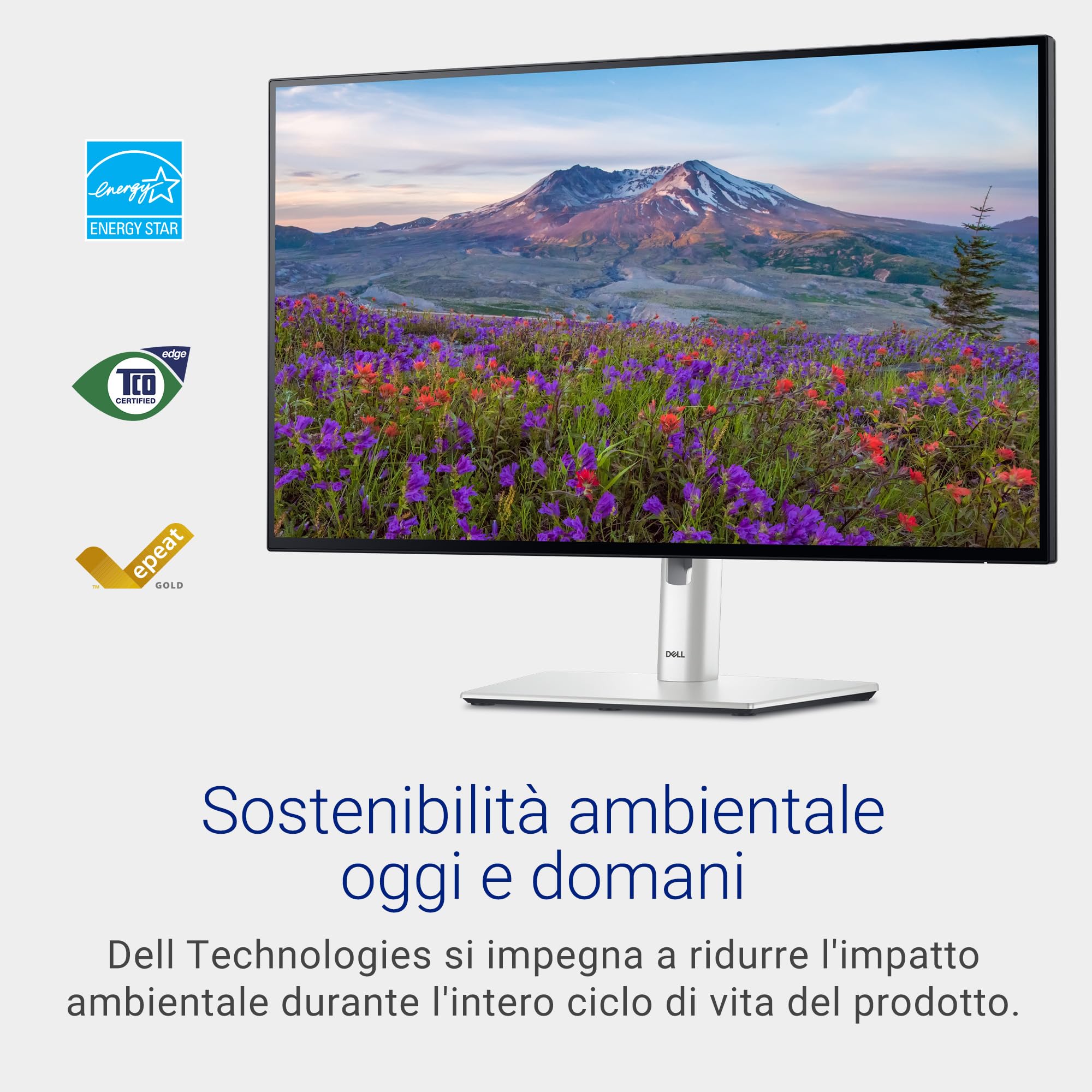 Dell U2724D UltraSharp 27" QHD (2560x1440) Monitor, 120Hz, IPS Black, 5ms, 98% DCI-P3, 2x USB-C, 2x DisplayPort, HDMI, 3x USB, 3 Anni di Garanzia, Argento