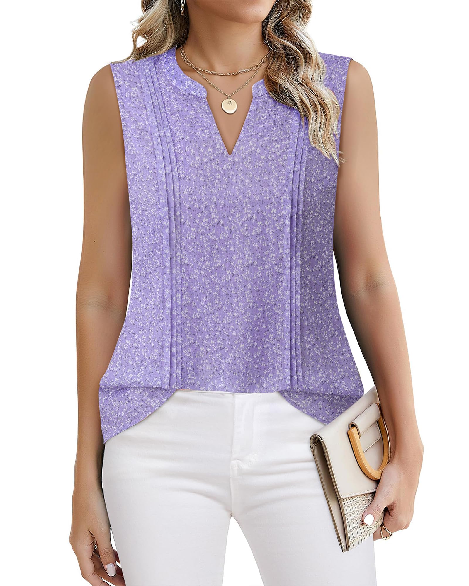 VALOLIA Womens Sleeveless Chiffon Double Layers Blouse Summer Tank Tops V Neck Loose Dressy Work Shirt 2025