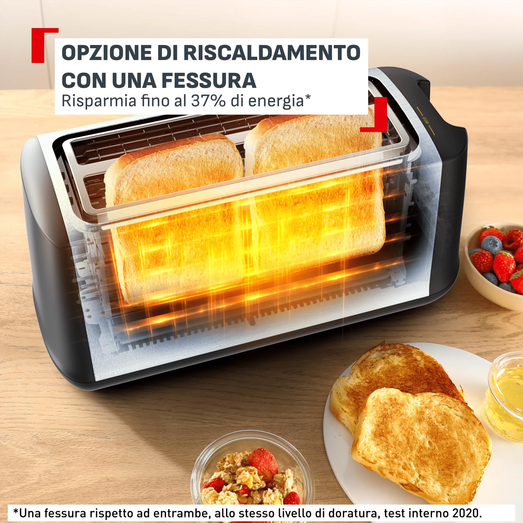 Tefal Subito, Tostapane 2 Fessure Lunghe, Opzione Riscaldamento 1 Fessura, Fessure Extra Lunghe, Leva Di Sollevamento Extra Alto, TL342DE0