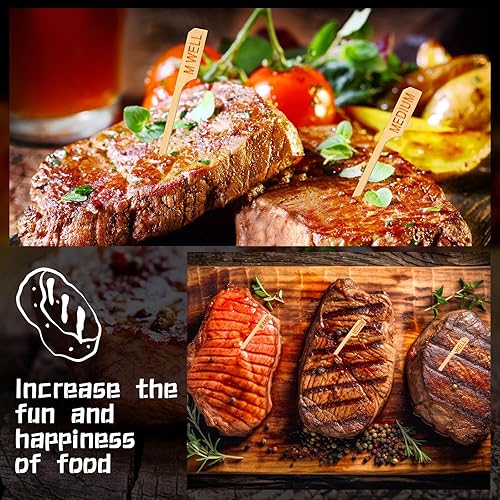 Miniatura 6 de Soaoo 500 marcadores de madera de bambú surtidos de 3.5 pulgadas, palillos de temperatura para carne, palitos de bambú para barbacoa, barbacoa,