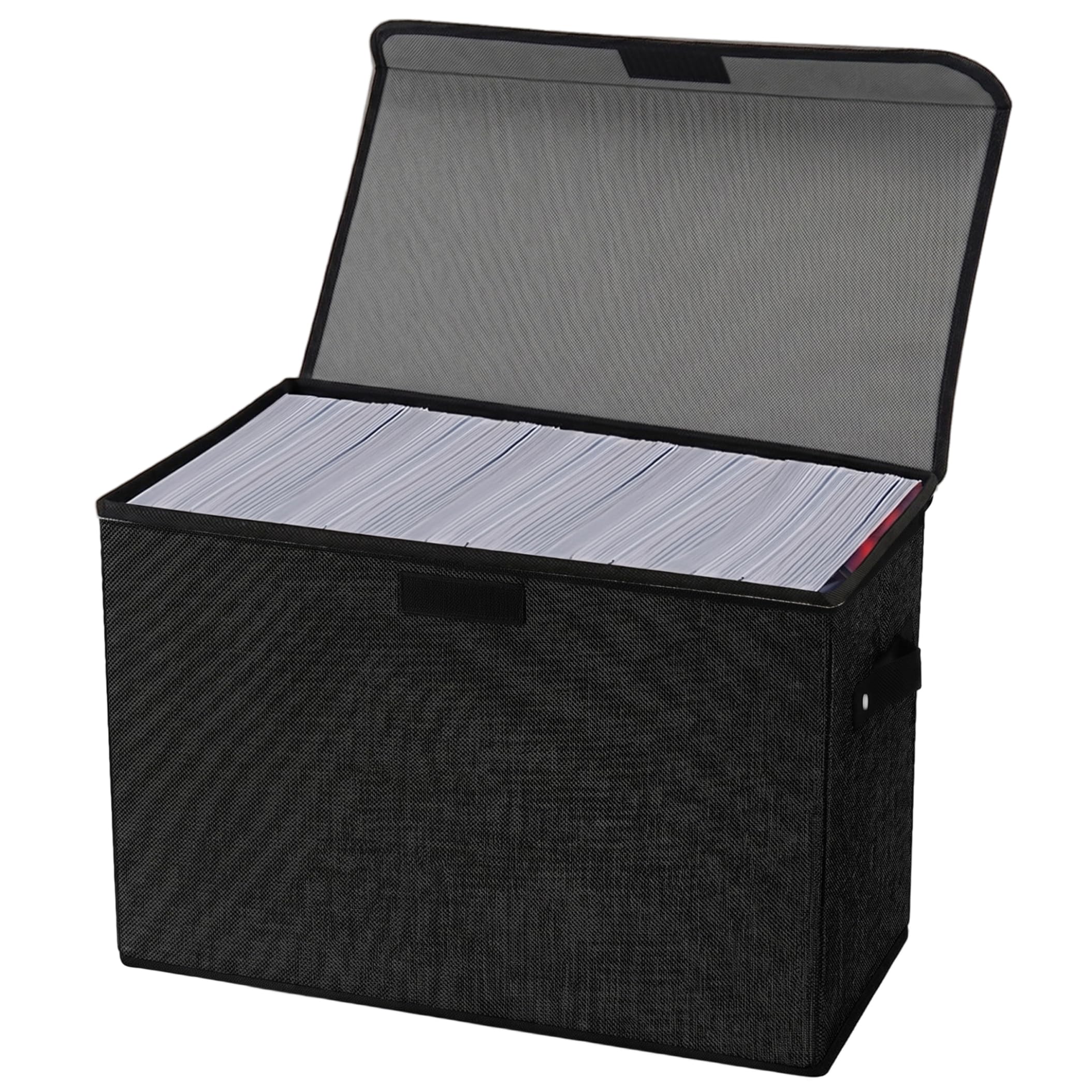 Vistnale comic book storage|Comic Book Storage, Box Foldable Washable Fabric Box with Lid & Handles Heavy Duty Bin Container, 16x8x12 Inch (Black)