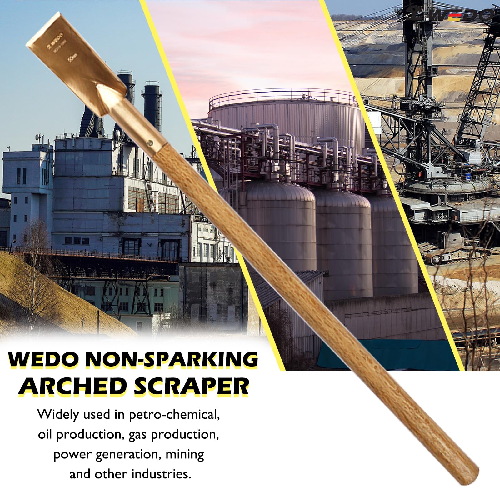 WEDO Narzędzie do skrobania nieiskrzącego, skrobak podłogowy ostrze w kształcie łuku 50 x 120 mm, długość 690 mm, miedź berylowa, niemagnetyczny skrobak do farb, certyfikat BAM/FM, szeroko stosowany w