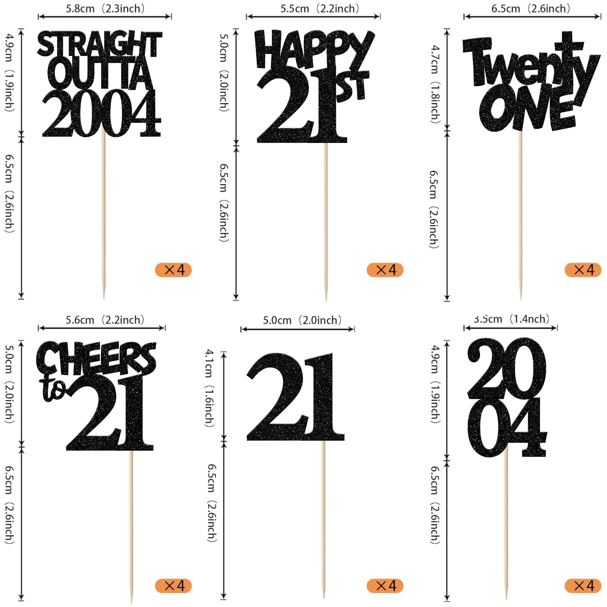 Rsstarxi 24 Pack 21st Birthday Cupcake Topper Straight Outta 2004 Cupcake Picks Twenty one Cheers to 21 Years Old Cupcake Topper for 21st Birthday Decorations Supplies Black