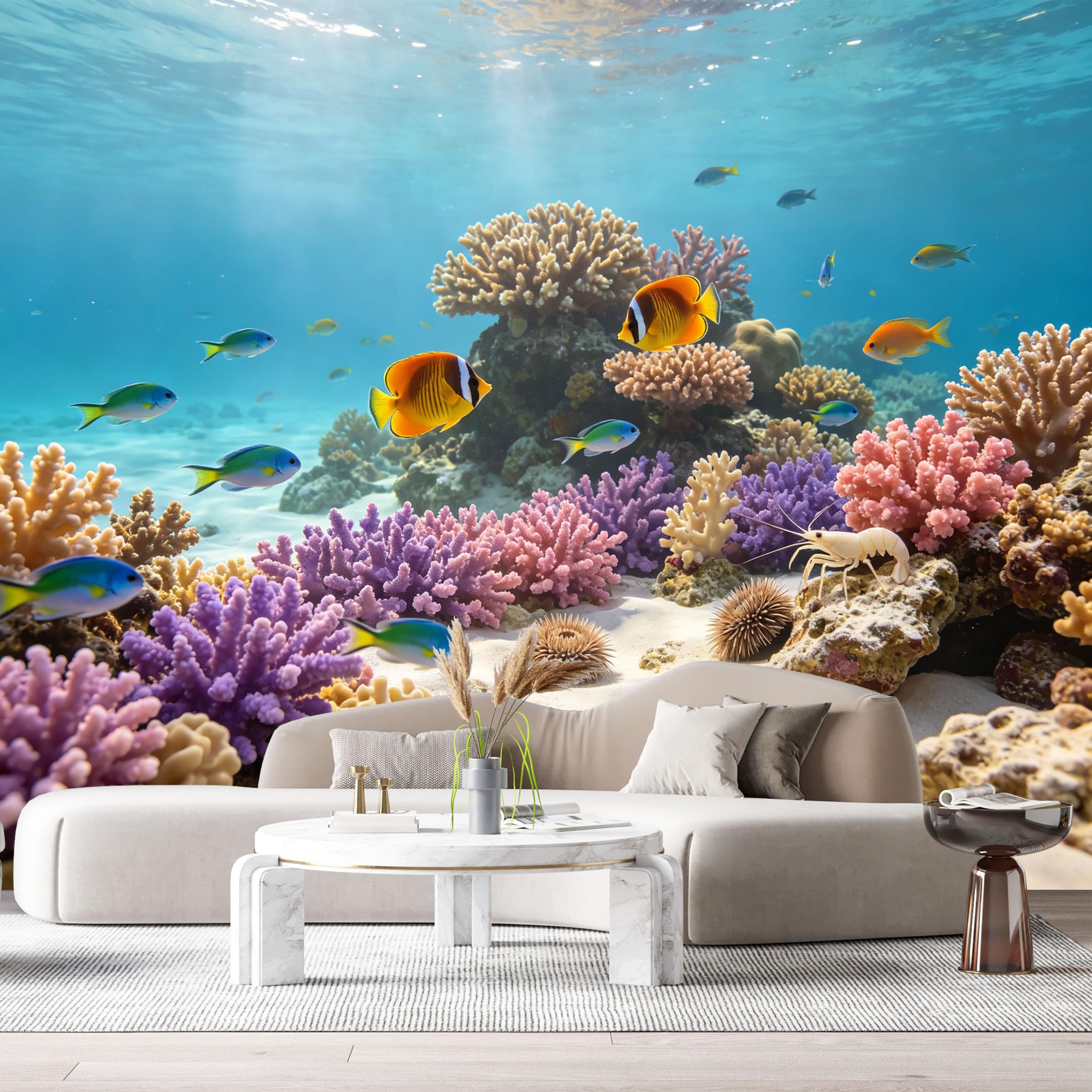 Custom Size Wall Murals Tropical Ocean Marine Coral Reef Exotic Fish Underwater 3D SelfAdhesiveWall Fabric Removable Wallpaper Wall Decor for Living Room Bedroom Bathroom