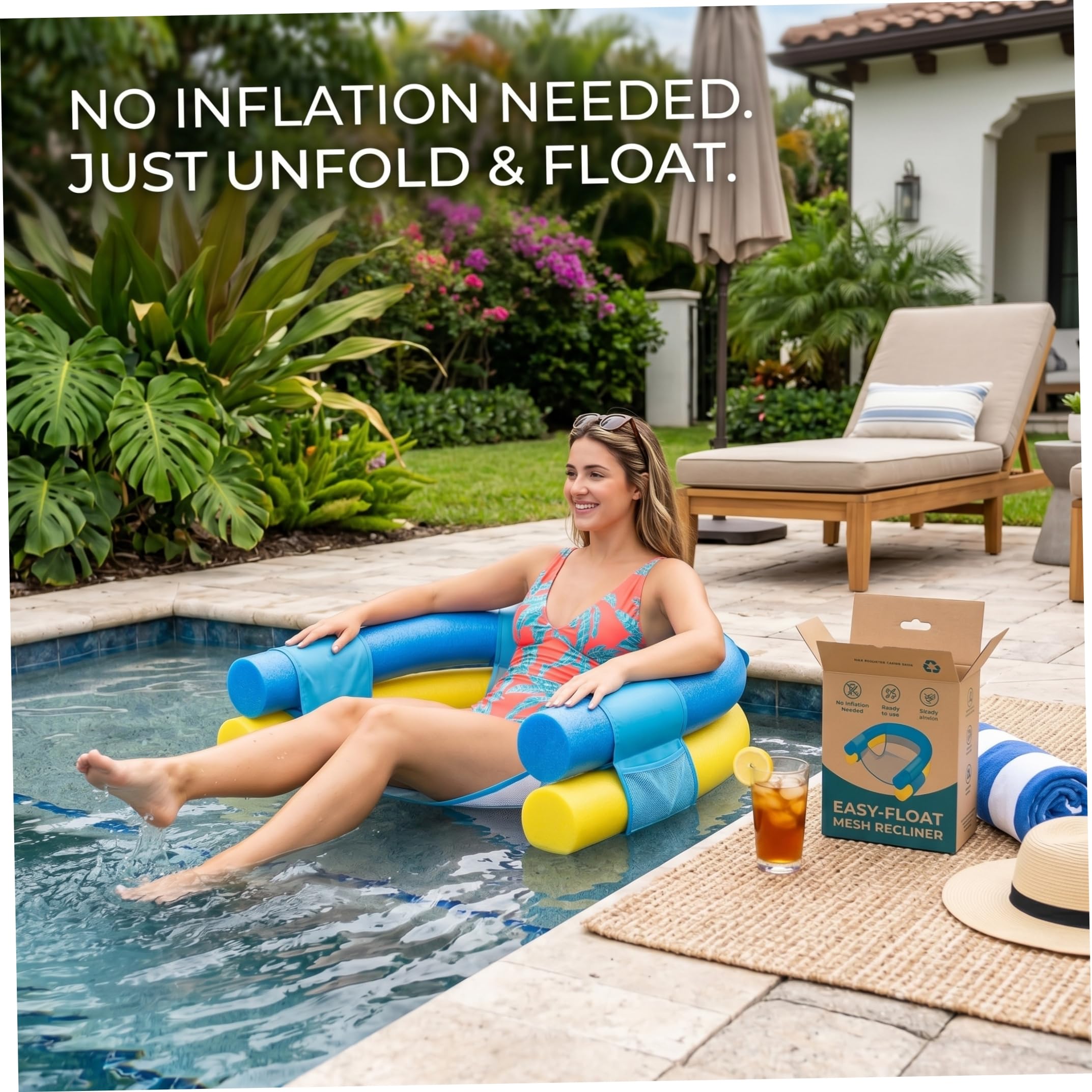 Flotadores de piscina no inflables, silla flotante de piscina no inflable, silla de fideos Epe de doble tubo para adultos, asiento portátil para piscinas