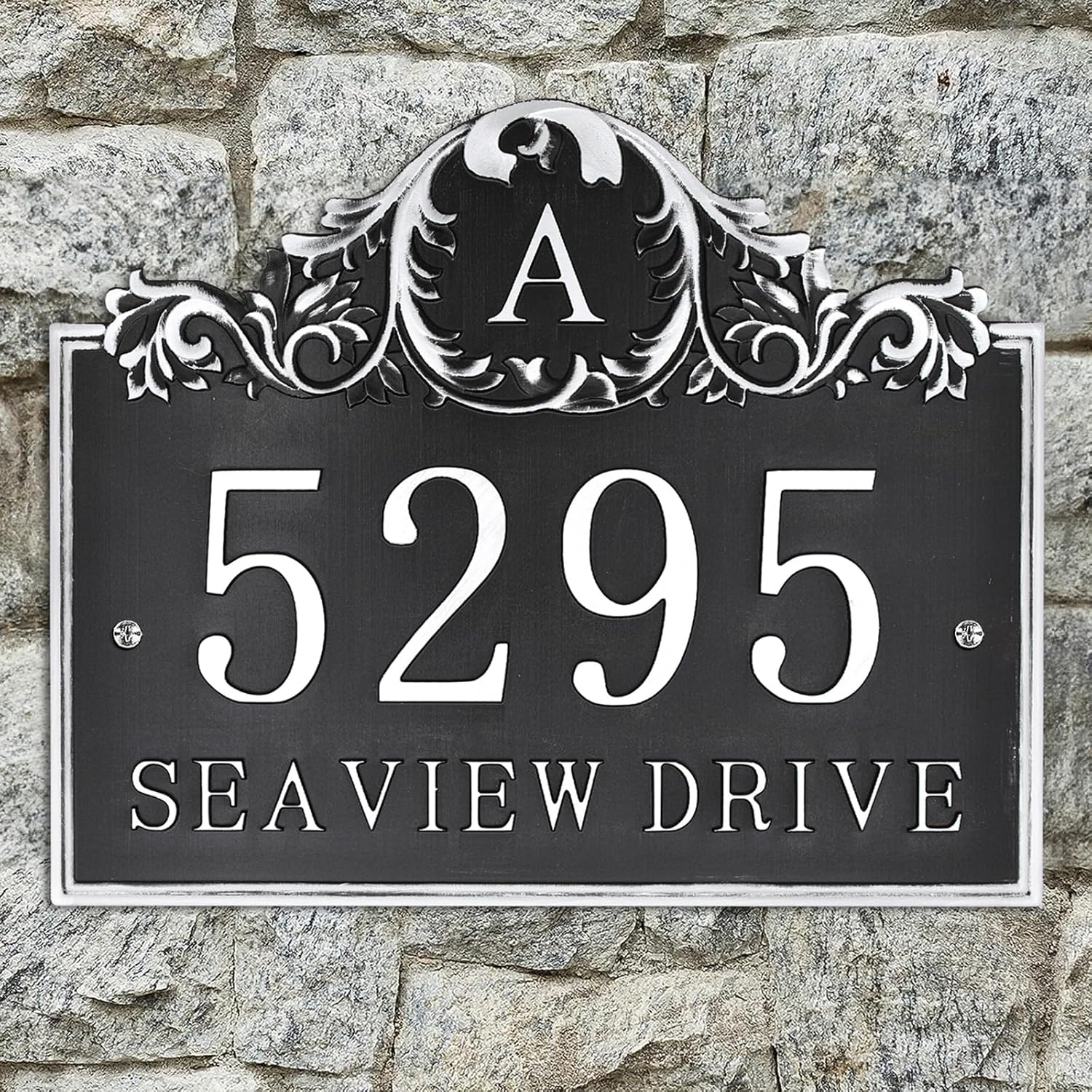 Address Plaque Large Carve - 12'' x 10'' Personalized House Number Plaque Sign,House Address Numbers for House Outside,Yard,Driveway,Fence,Mailbox,Metal Aluminum Engraving (Silver)