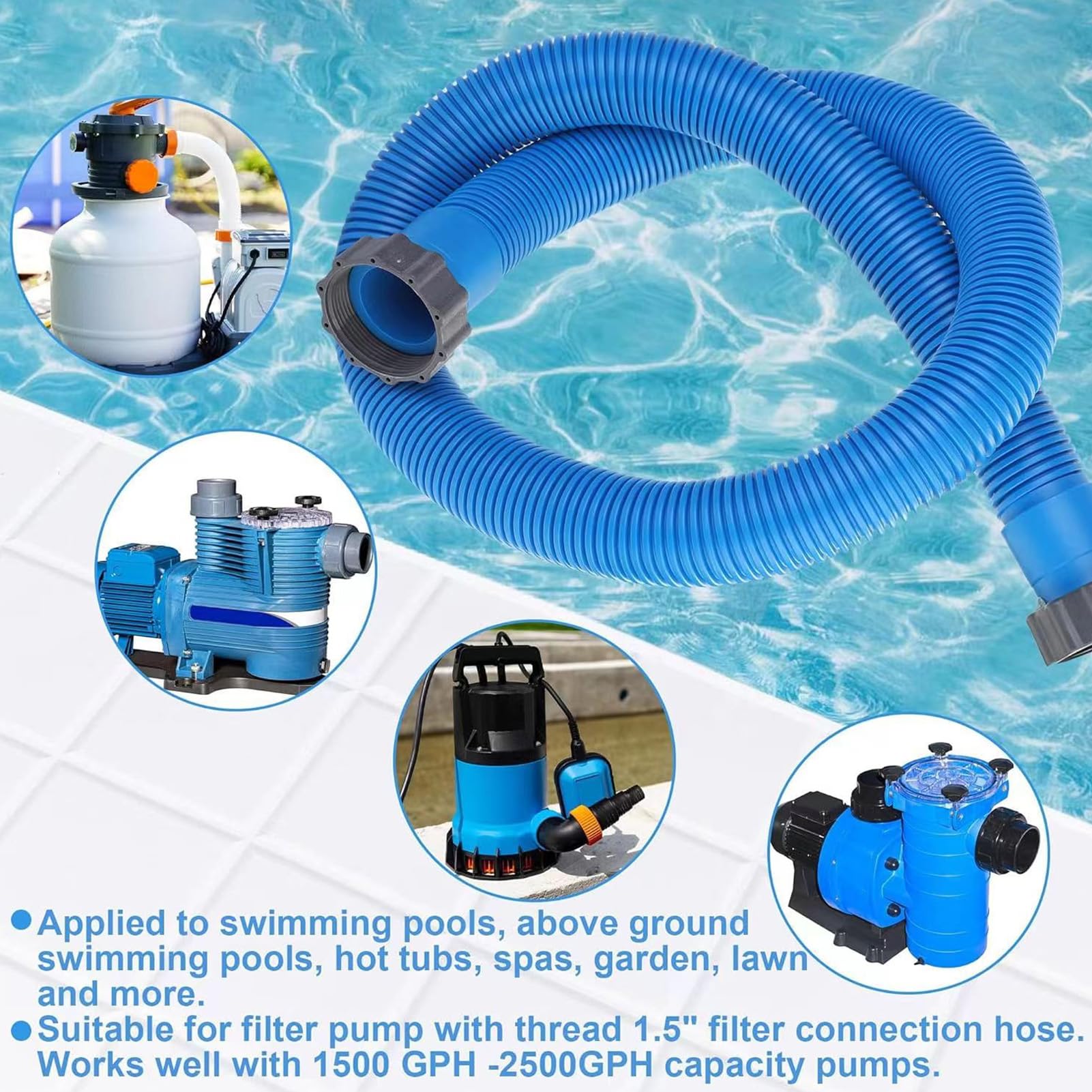Kuuleyn Pool Cover Pump Attachment Pump Hose Pool Pump Hose Replacement Soft Leakage Proof Connection Swimming Pool Hose for Filter Pump