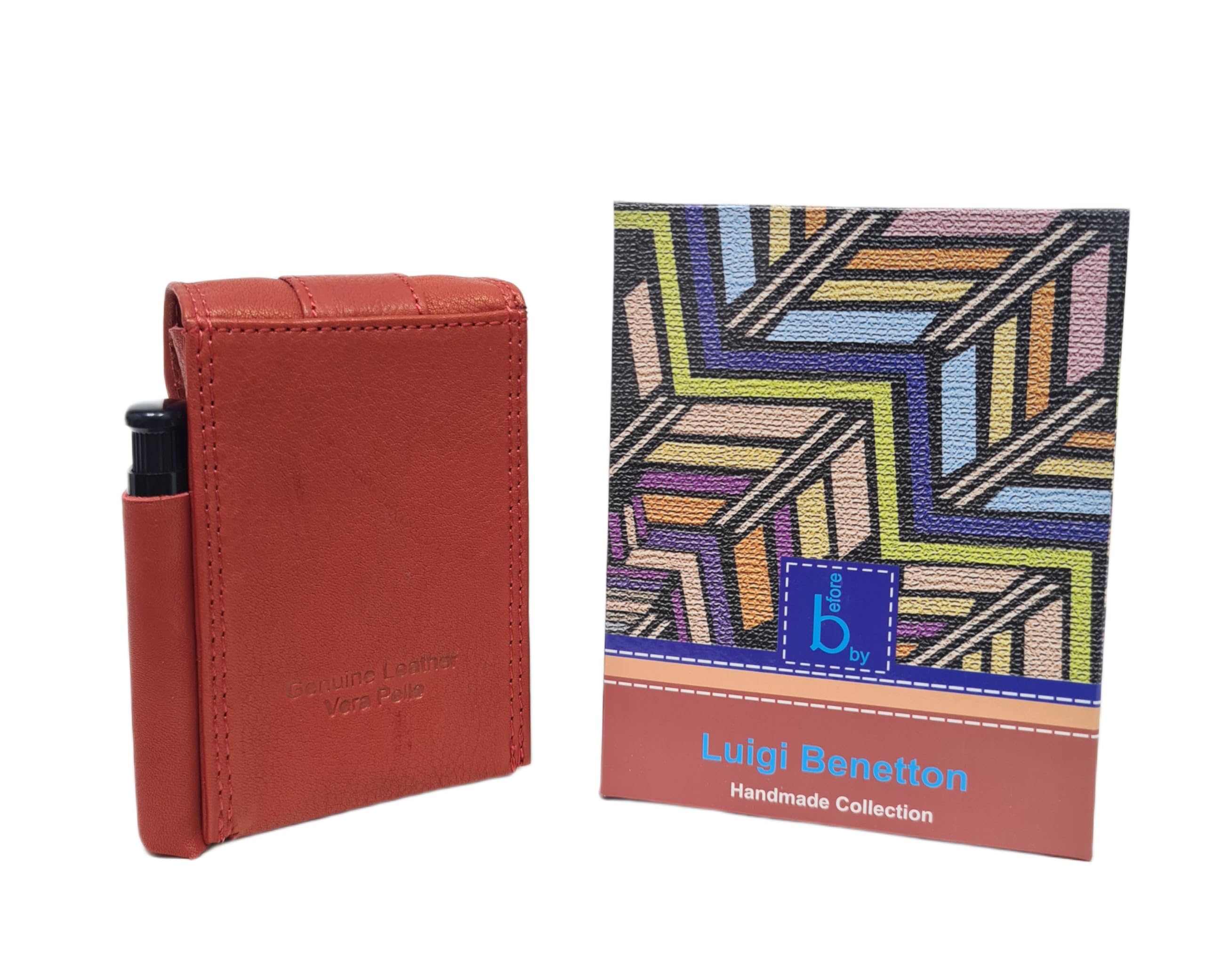 Luigi Benetton Pitillera de piel auténtica, doble botón, porta mechero lateral, dimensiones 10 x 6,5 x 3 cm, con caja de regalo Art. 3176 (rojo)