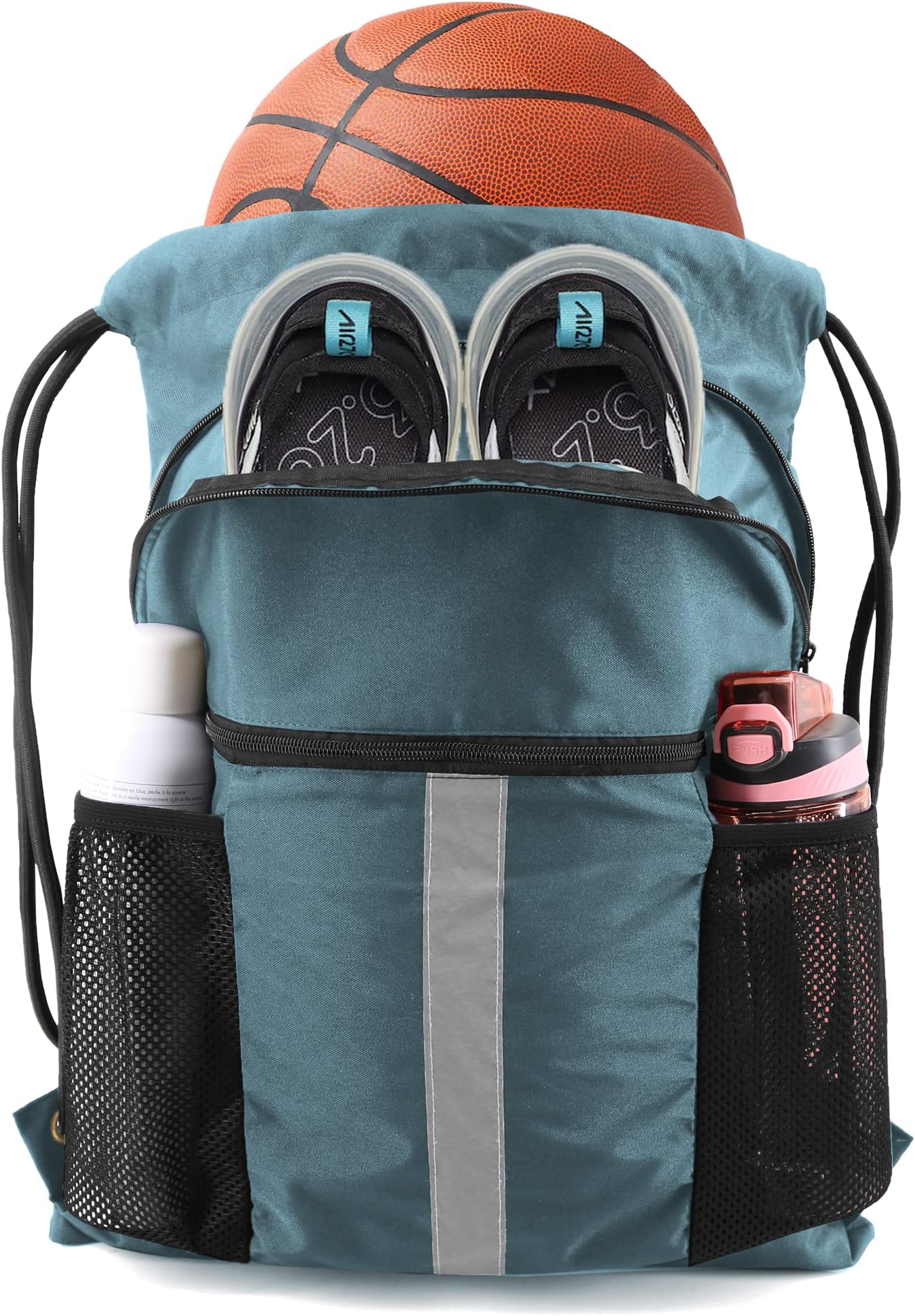 Drawstring Backpack Bag with Shoe Compartment, X-Large Black Gym Sports String Cinch Backpack