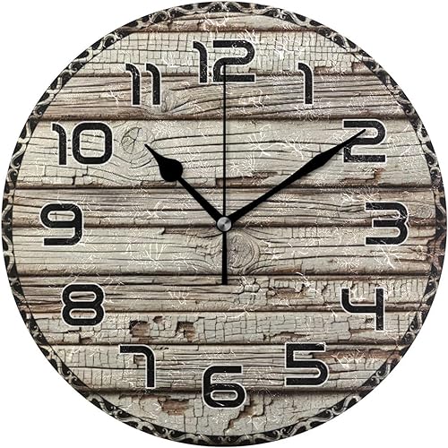 Miniatura 8 de Reloj de pared de madera antiguo de 10 pulgadas, silencioso, sin tictac, funciona con pilas, decorativo para cocina, baño, dormitorio, sala de estar
