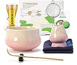 TEANAGOO 7 Pcs Matcha Set, Pink Matcha Kit, Ceremony Matcha Powder Kit,Matcha Tea Set for Making Latte,Matcha Whisk and Bowl with Scoop&Sifter,Fuji Design Ceramic Bowl,Gift for Matcha Lovers