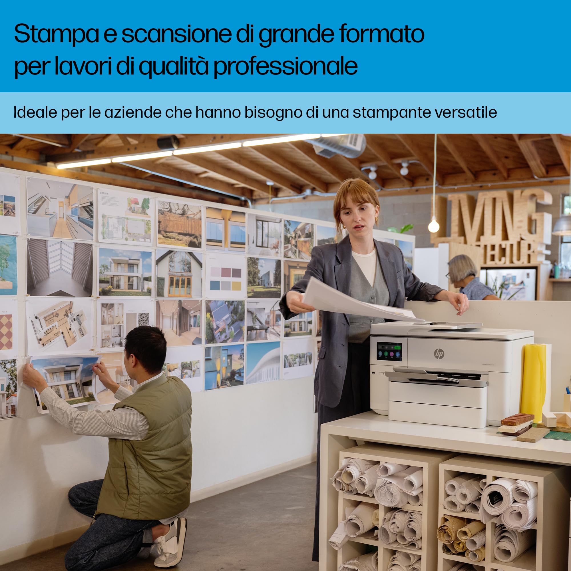 HP OfficeJet Pro 9730e Stampante Multifunzione Grandi Formati Colori Fronte Retro Automatico 22 ppm Wi-Fi Grigia
