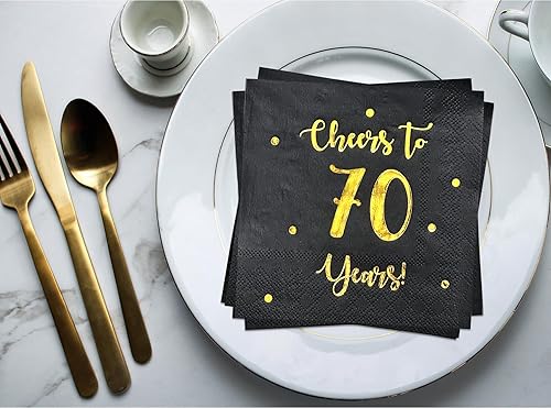 Miniatura 8 de Servilletas de cóctel de Cheers to 70 años, decoraciones de feliz cumpleaños 70 para hombres y mujeres, decoraciones de fiesta de aniversario de