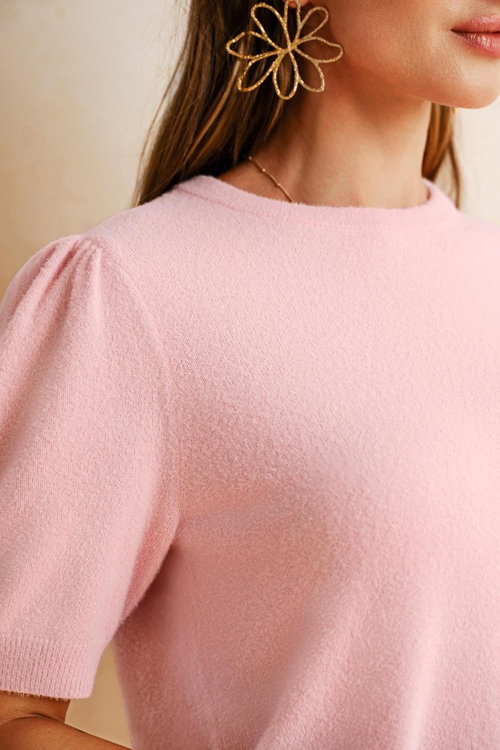 Arach&Cloz Women's Wool Blend Soft Fuzzy Puff Sleeve Cute Casual Fall Sweaters 2025 - Image 5