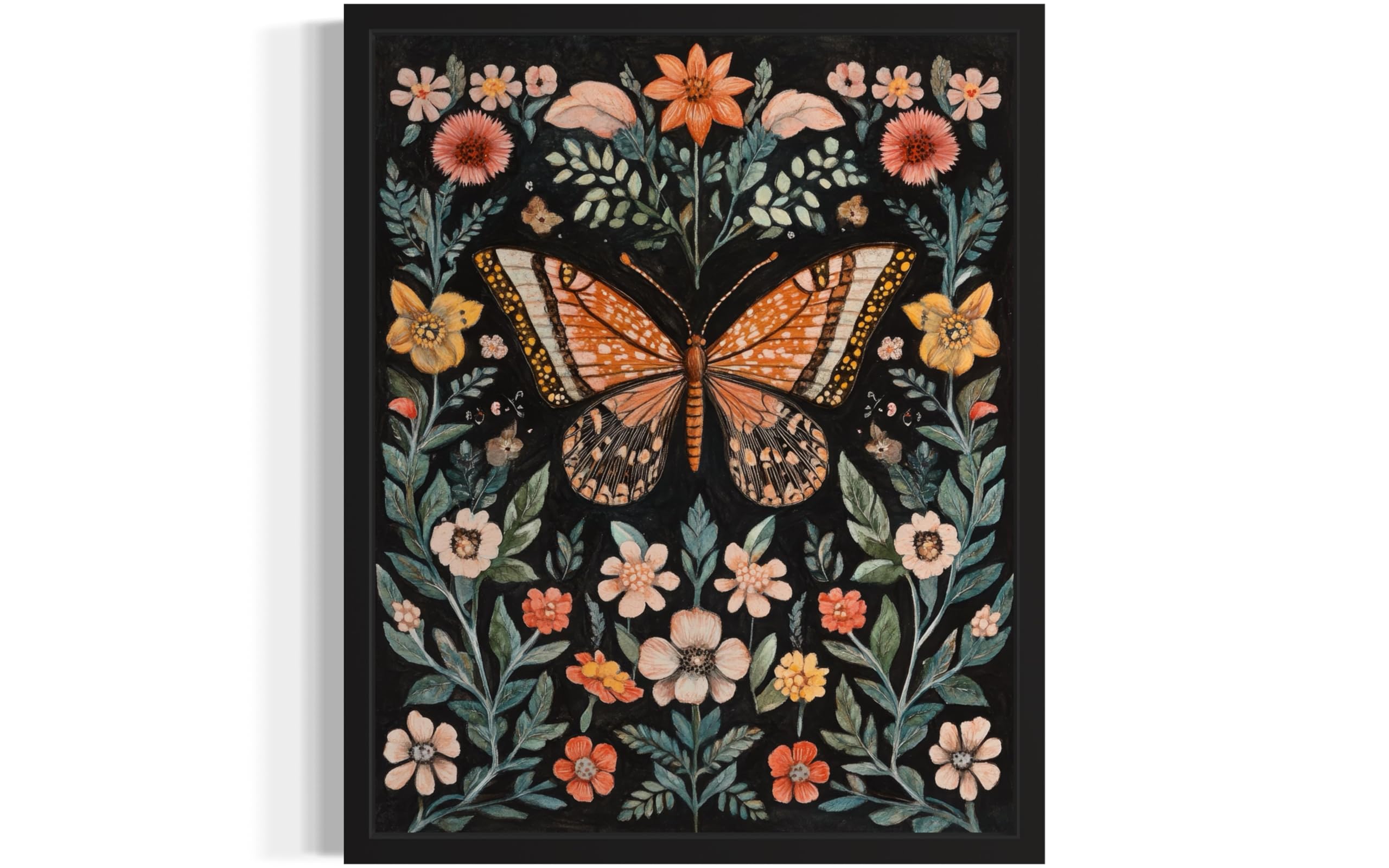 Butterfly Art Print Poster, William Morris Style Retro Mid Century Botanical Victorian Dark Academia Gothic Decor Gallery 10a (Butterfly, 8 x 10