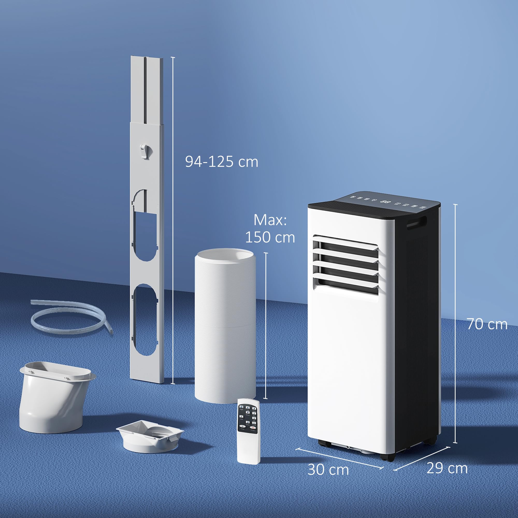 HOMCOM Aire Acondicionado Portátil 3 en 1 9000 BTU Enfriador Ventilador Deshumidificador 24,1 L/Día con Control Remoto Pantalla LED Temporizador 24h 2 Velocidades para Habitación 28m² Blanco y Negro