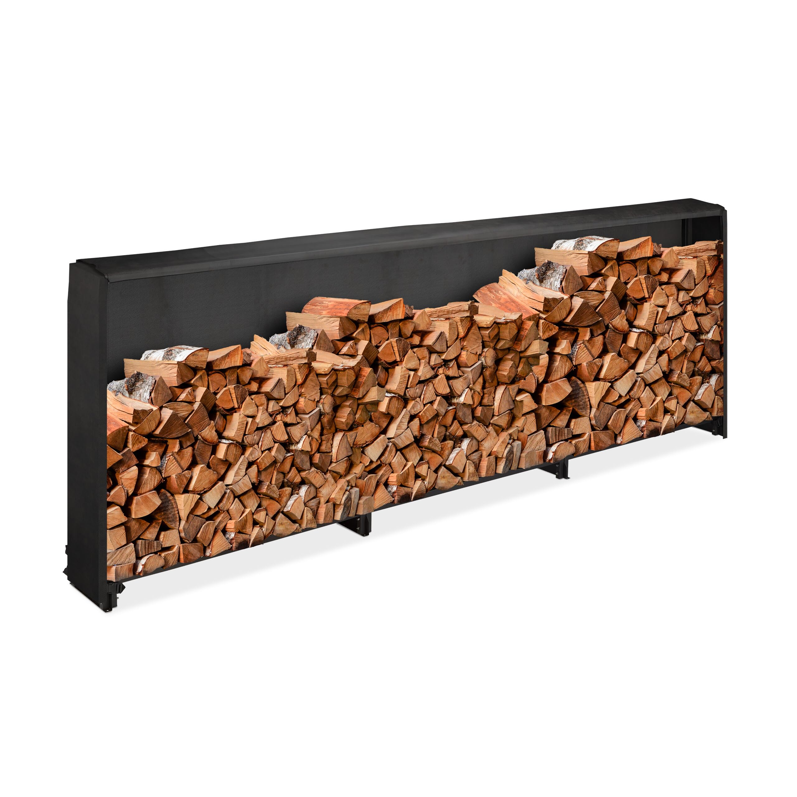 Relaxdays Firewood Rack with Cover, for Wood from 25 cm, Wooden Log Shelf, made of Iron, HxWxD: 110 x 322 x 29 cm, Black