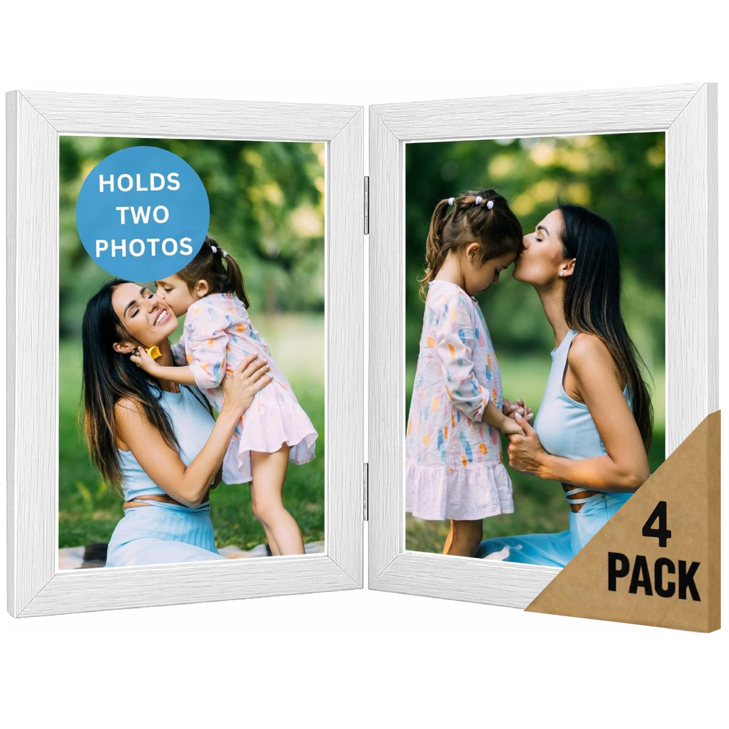 Double Photo Picture Frame 6 x 4, White, Holds 2 Photographs, Twin Hinged 6x4 10 x 15 cm White Frames 6x4 Photo Frames, 4x6 Photo Collage Gallery Display