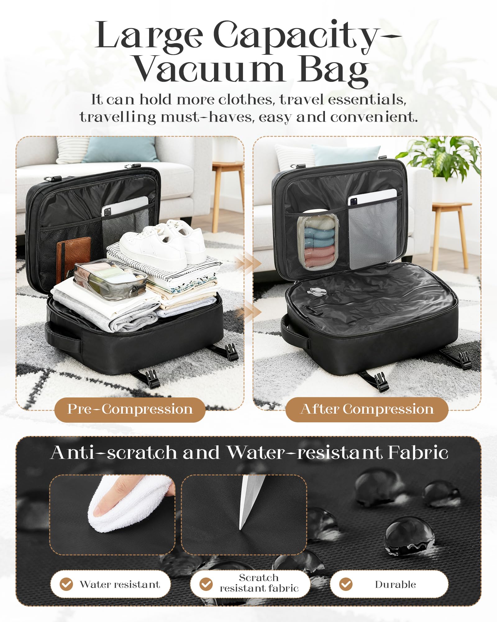 Zaino al vuoto di viaggio con sacchetto da abbigliamento, grande 18×14×8 tuta portare borse volo approvato, bagaglio oggetto personale con sistema di vuoto, Portare su bagaglio tuta uomini