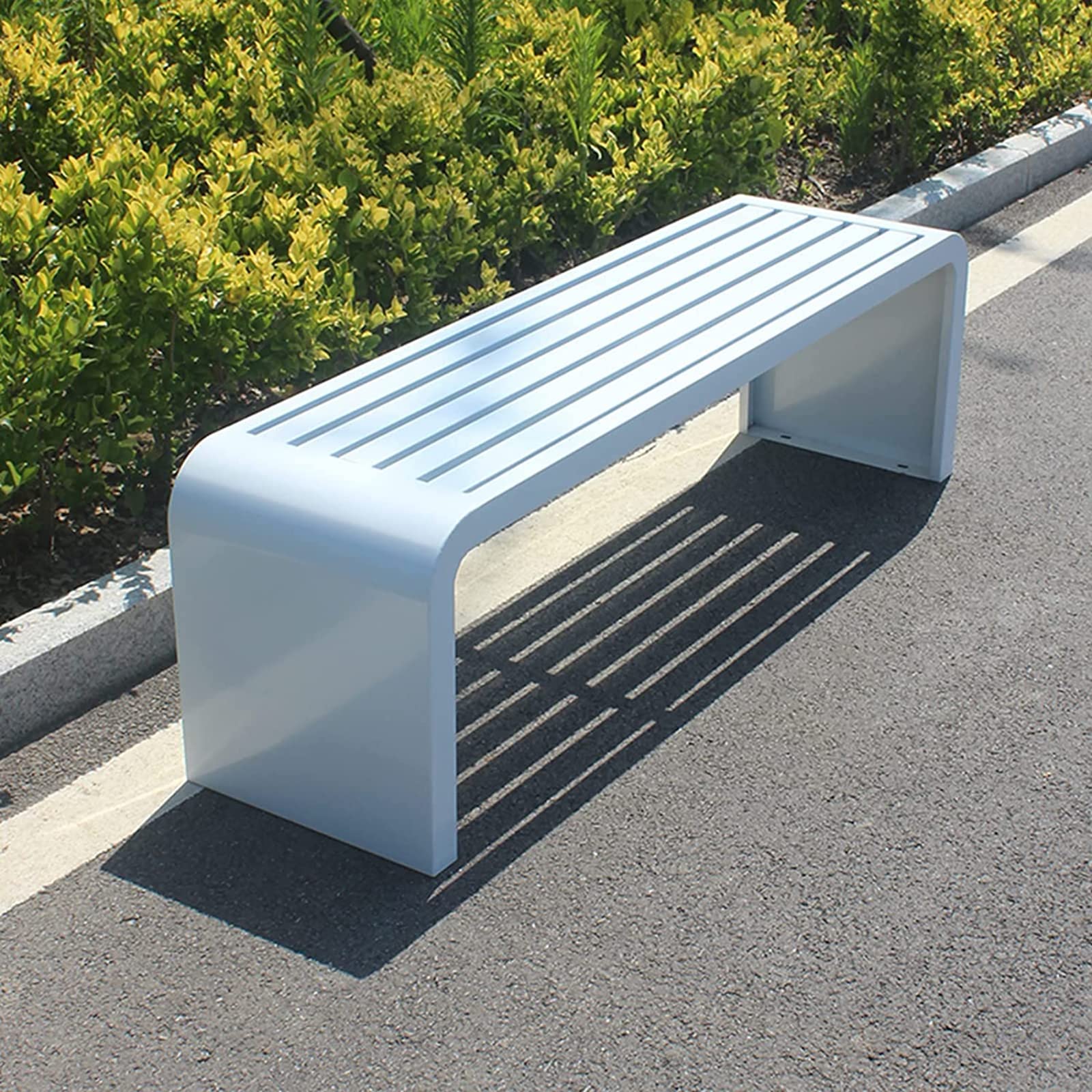 Banco de acero resistente a la intemperie de alta calidad para exteriores, 140 x 40 x 45 cm, asiento de metal para jardín, patio, porche y parque, mesa de banco blanca para todo tipo de clima