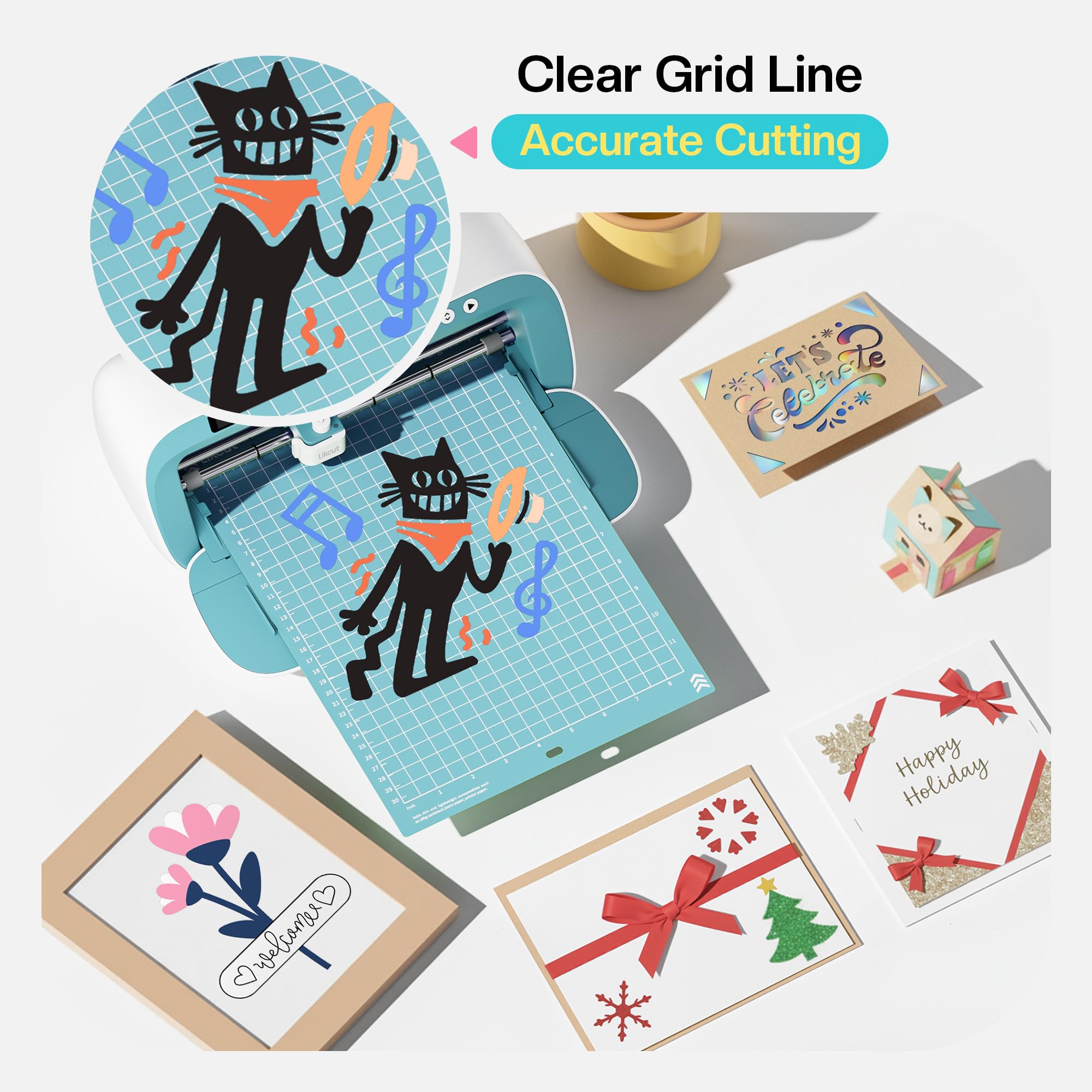 Likcut S41 Schneideplotter mit Print Then Cut Funktion, tragbare Plotter Maschine für DIY Sticker & Vinyl, inkl. 3 LightGrip Matten, ideal für Deko & Etiketten, Blau