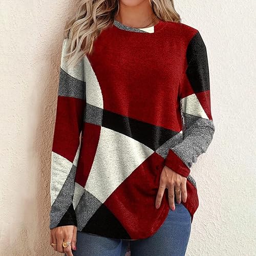 Miniatura 2 de Camisetas de talla grande para mujer, camisetas de manga larga, camisetas casuales de cuello redondo