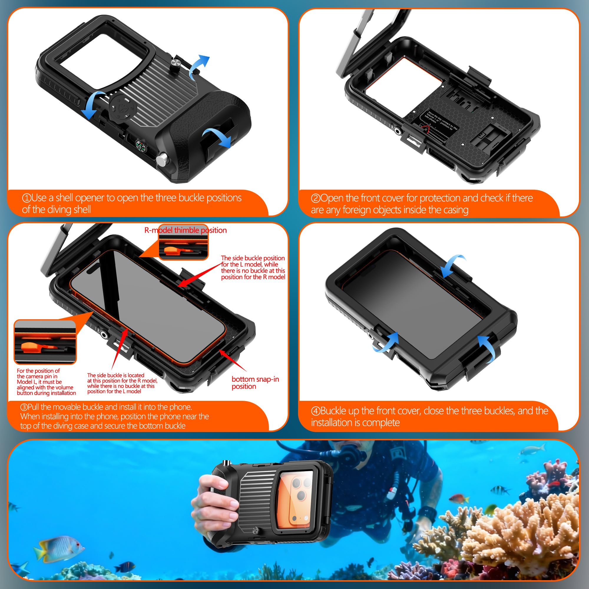 ShellBox Case Carcasa subacuática para iPhone de 5.4 a 6.9 pulgadas