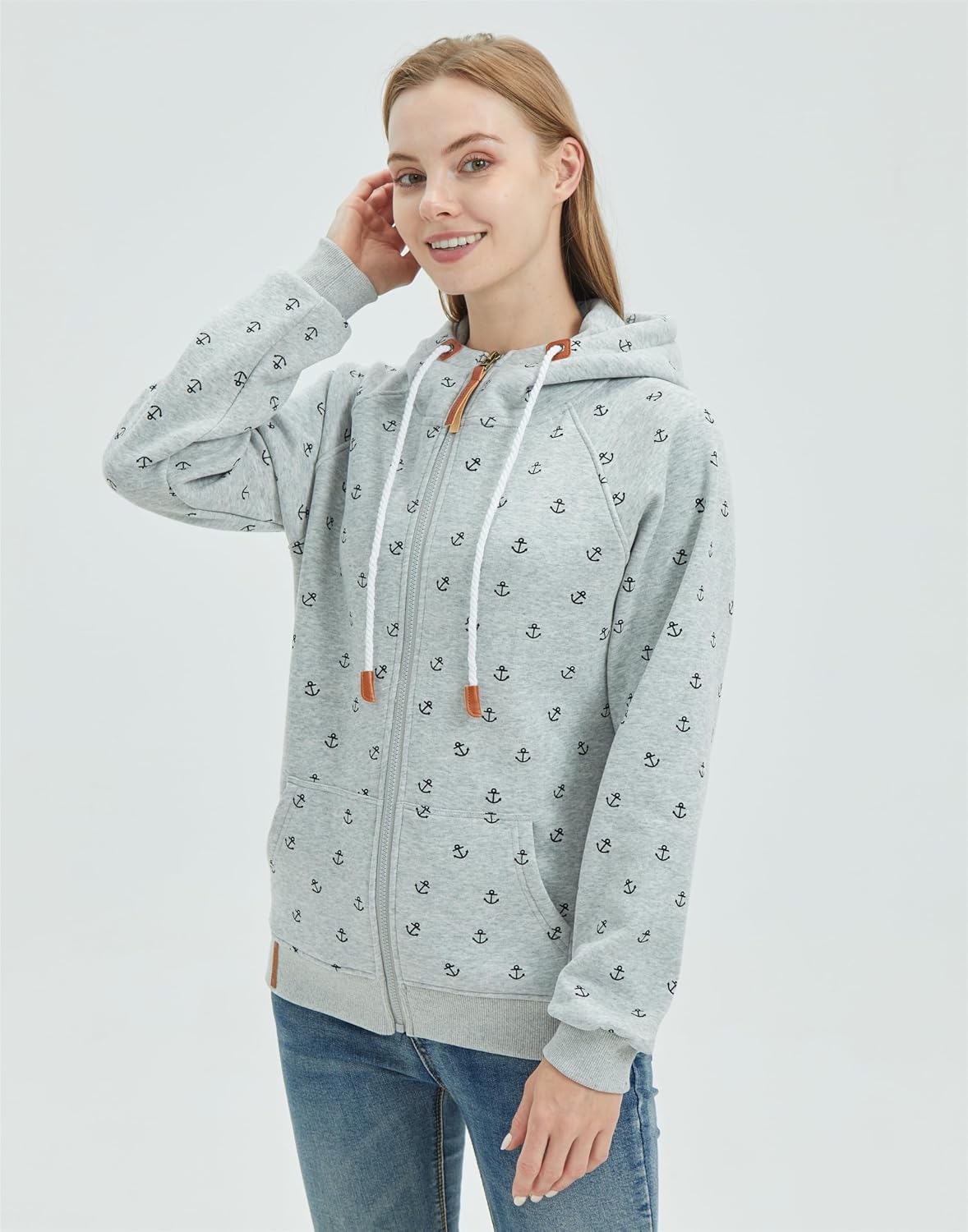 Women’s Hoodies Zip Up Long Sleeve Regular Fit Printed Hooded Sweatshirt Casual Coat Tops Black image 5