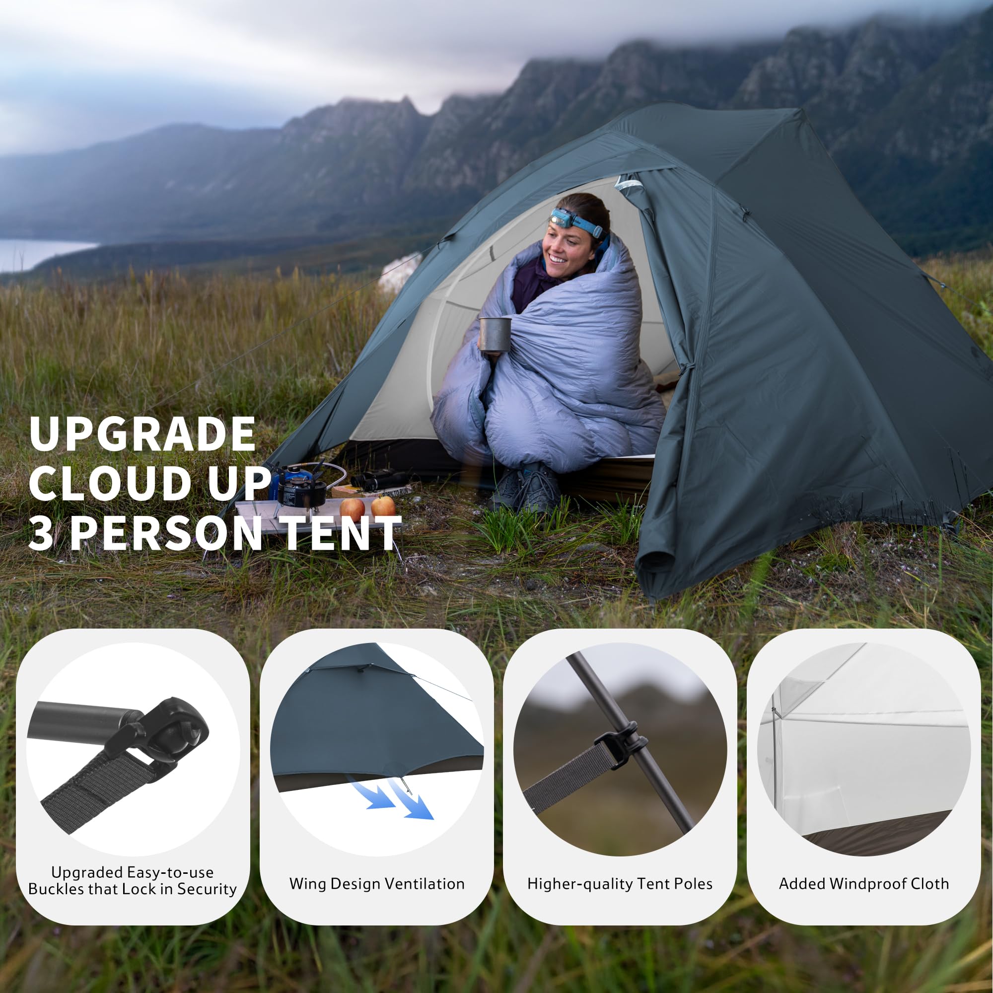 Amazon.co.jp: Naturehikeアップグレードクラウドアップ3人用テント