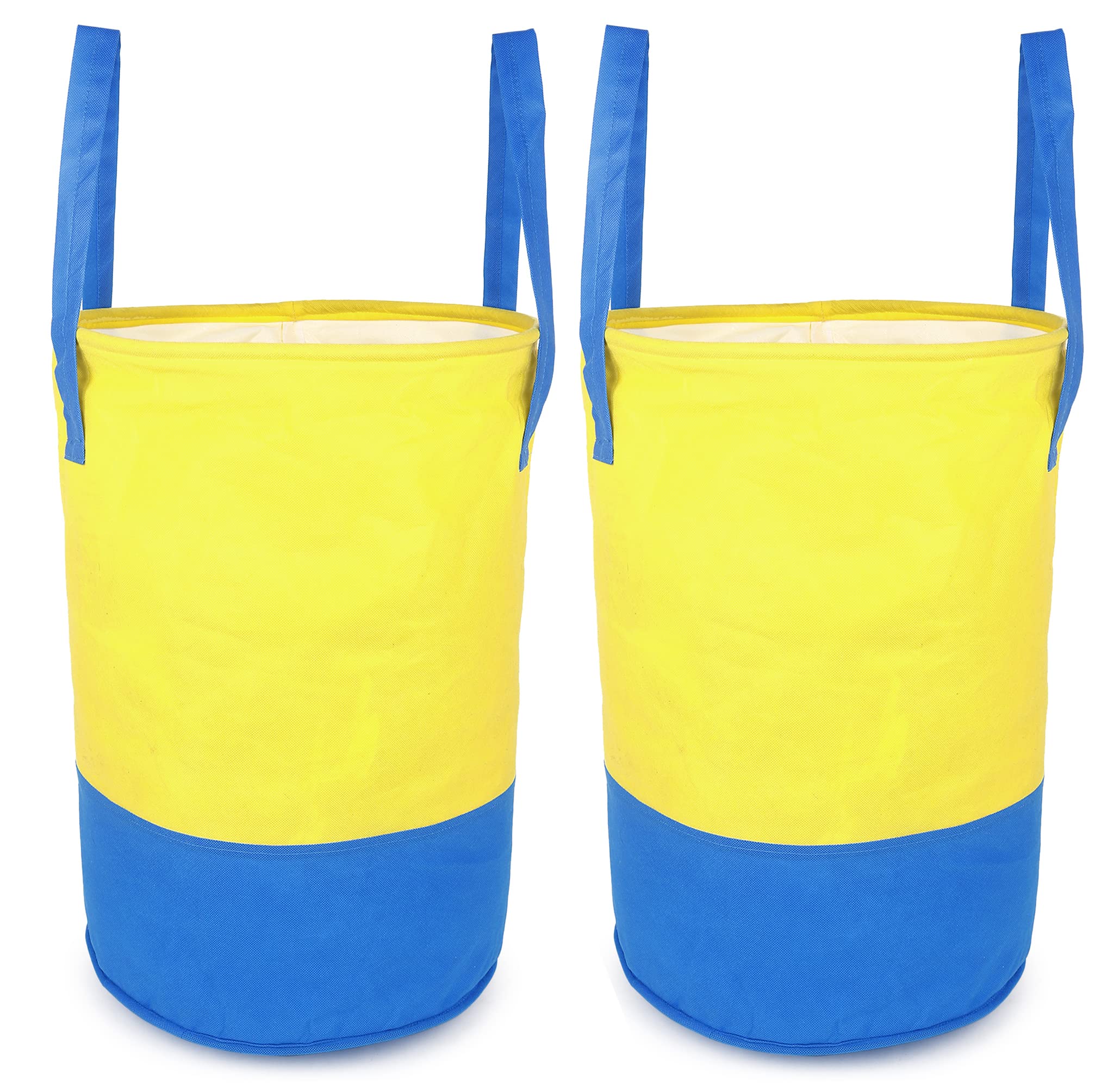 GLUN® Round Laundry Bag with Long Side Handles, Pack of 2 Plain Yellow & Blue Combi Colour, 45-liter Capacity Non-Woven Reusable Waterproof Foldable Organizer Bag, Polyester-image-3