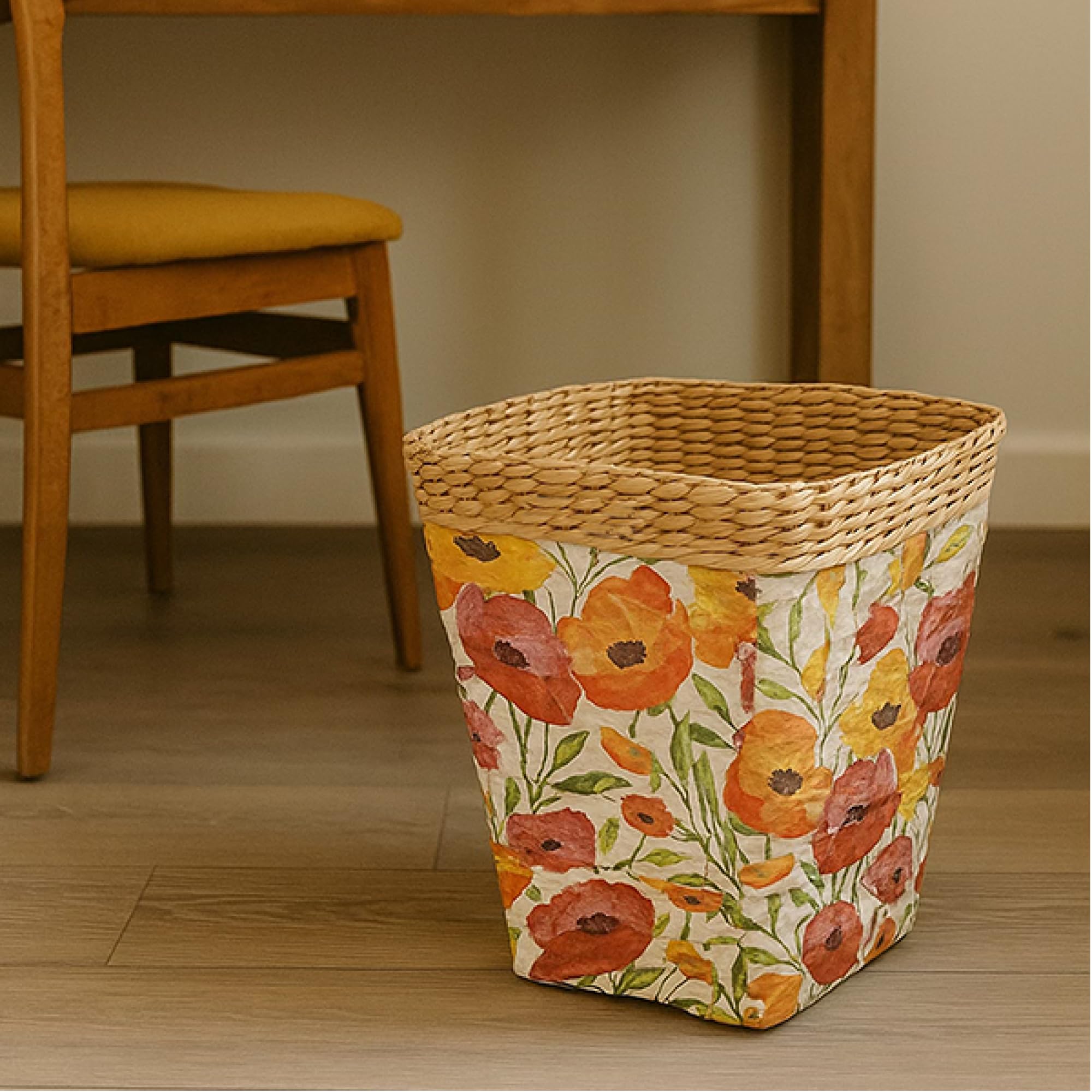 Habere India-All the Cultures Fabricating India Waste Bin | Paper Bin | Home & Office Dustbin | Trash Can Basket | Trashcan for Dry Waste | Seagrass Dustbin (Design 01- L26 x W26 x H25 cm)