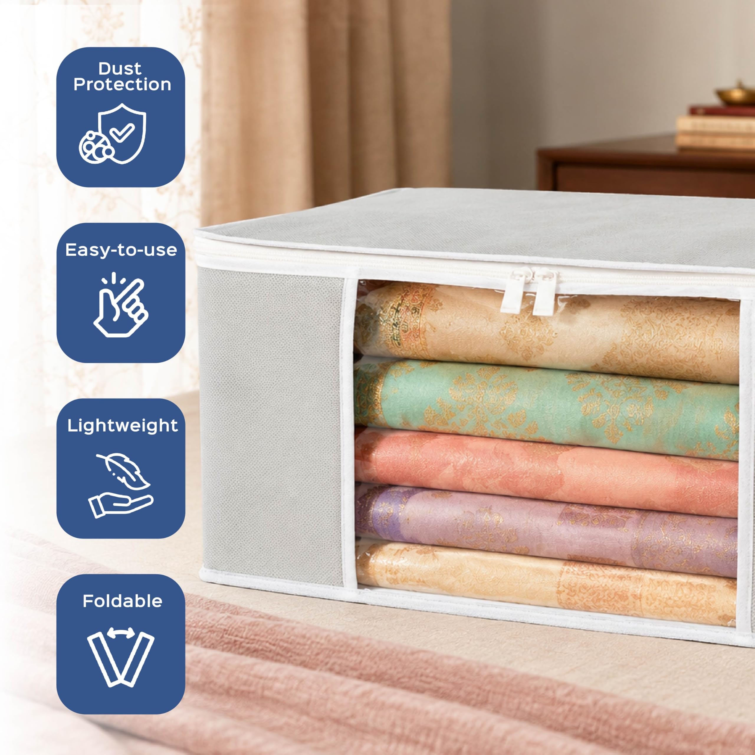 Homestrap set of 24 Foldable Saree Covers/Clothes Storage Bag/Wardrobe Organizer With Transparent Window And Zip For Lehenga, Suit, Dress,& Accessories (Grey)(Shark Tank Product)) 2