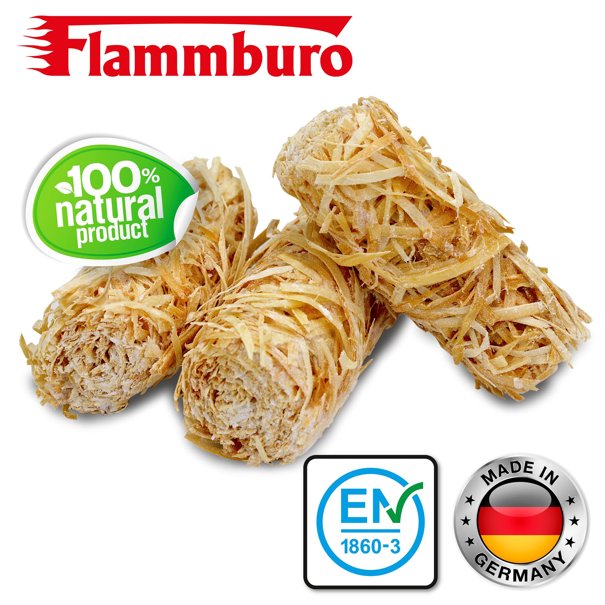 FLAMMBURO (5kg = ca. 400 Stück) Anzündwolle für Kamin, Ofen und Grill – Ökologischer Holzanzünder, Kaminanzünder, Grillanzünder, Anzünder Holzwolle Varianten: (3kg) / (10kg) / (15kg)