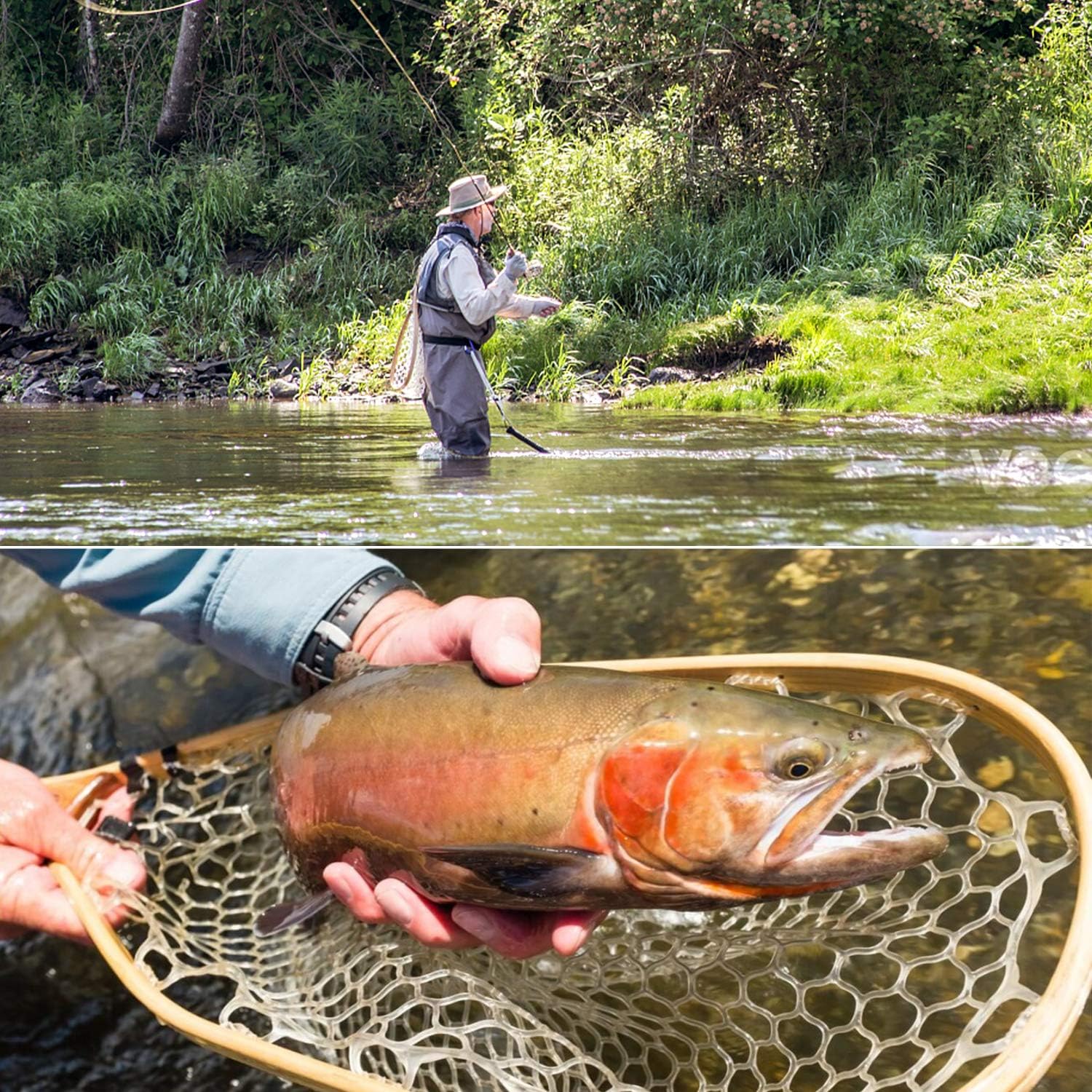 ODDSPRO Wooden Fly Fishing Net with Magnetic Release, Fish Landing Net with Soft Rubber Mesh for Trout Fishing Catch and Release : Sports & Outdoors