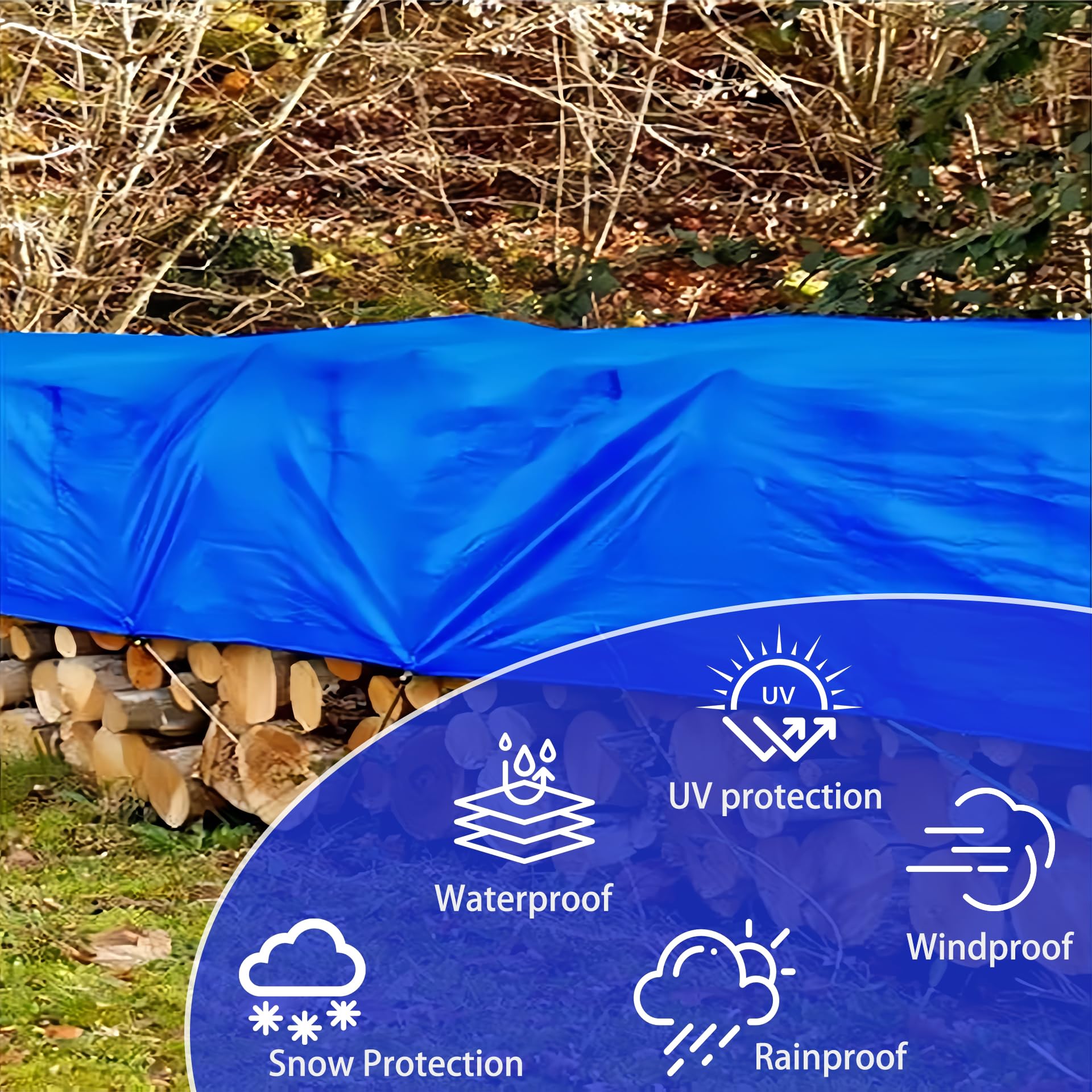 Telo Impermeabile da Esterno 1.9 x 6 m Telo Telone Occhiellato 160 G M², Antipioggia Antistrappo Grandi Dimensioni Multiuso per Camion, Piscina, Blu