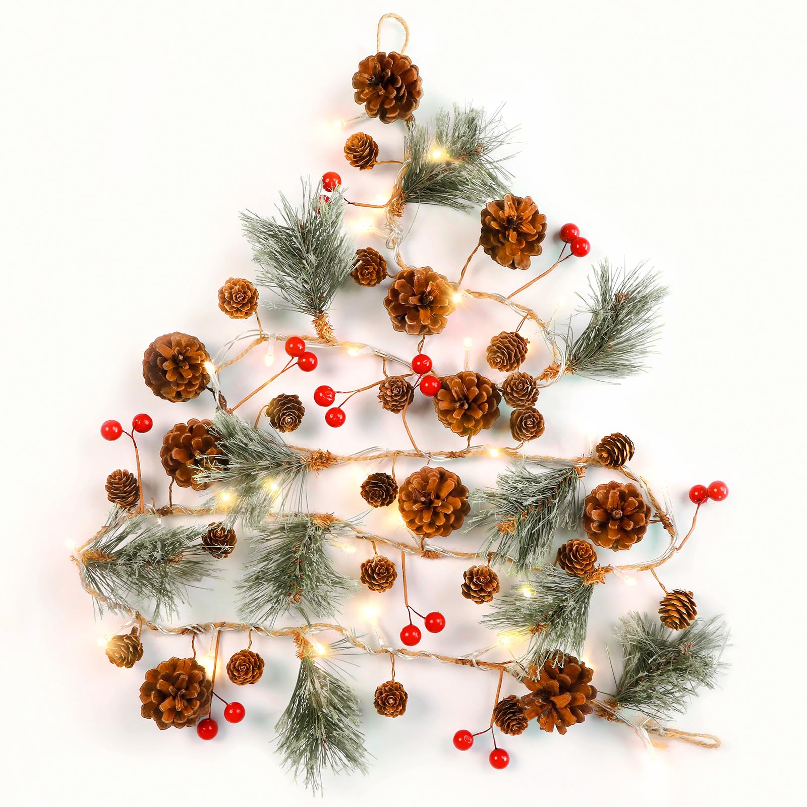 2Pack SHareconn 6FT Prelit Christmas Garland with Multi-Color String Lights Battery Operated,Pinecone/Red Berry,Indoor Outdoor Decor for Mantle Stairs Railing Fireplace Xmas Lighted Decorations