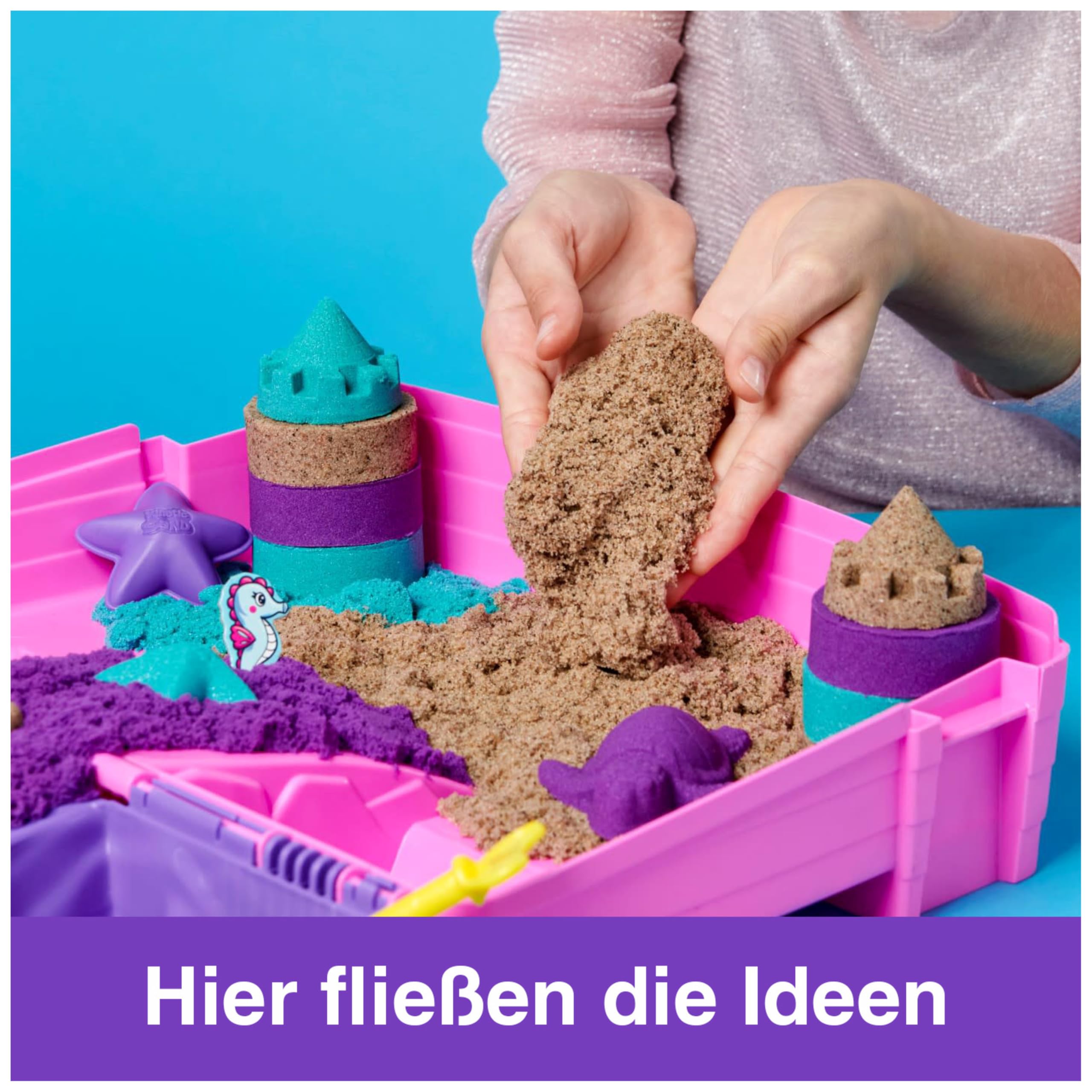 Kinetic Sand Meerjungfrauen Koffer - mit 907 g original kinetischem Sand aus Schweden, erfüllt alle gesetzlichen Anforderungen, mit 6 Förmchen für kreatives Indoor-Sandspiel, für Kinder ab 3 Jahren