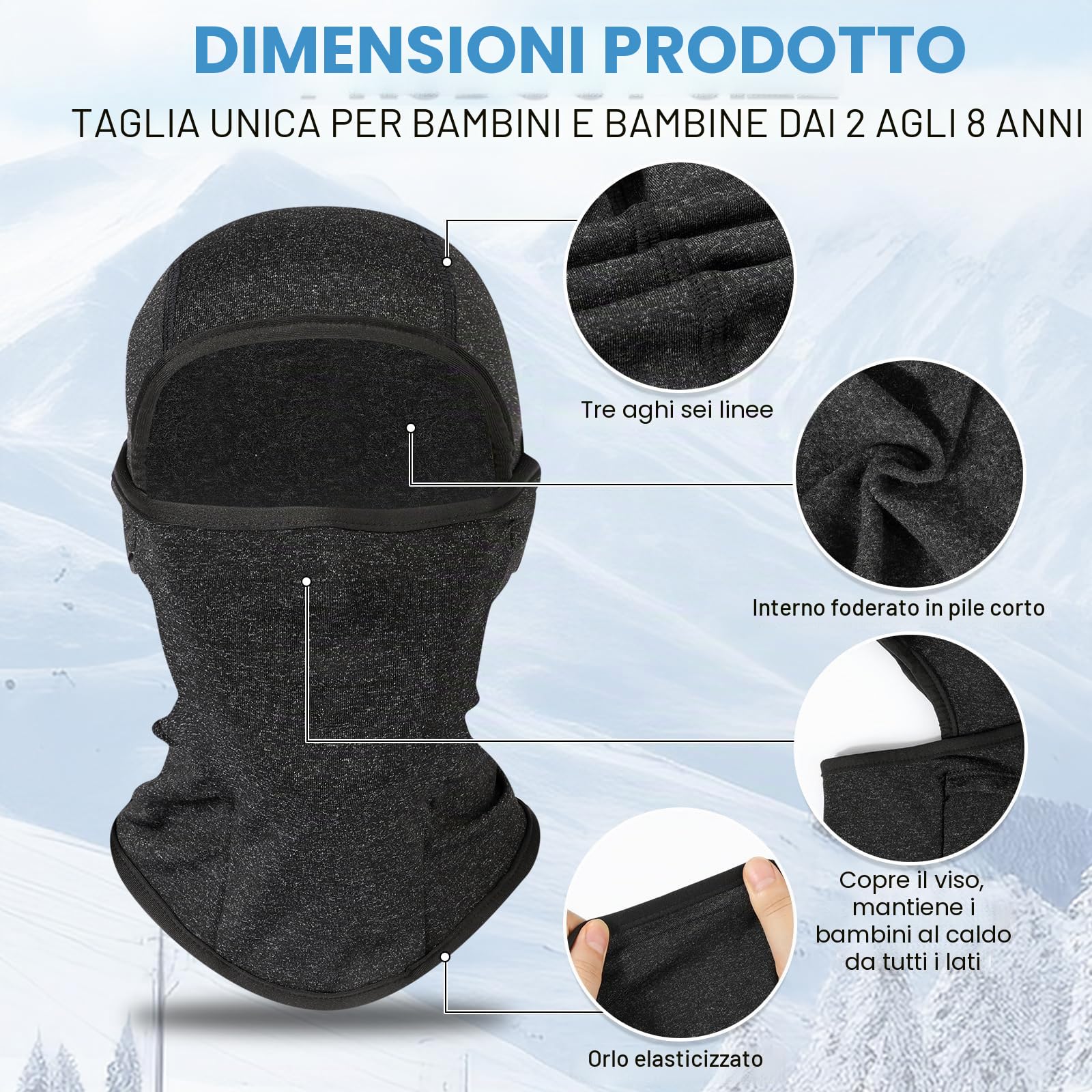 Passamontagna in Pile Termico Bambini 2-8 Anni, Invernale Multifunzione Antivento Caldo Maschera da Sci da Ciclismo, Berretti Cappello con Scaldacollo per Ragazzi Ragazze Sport all'Aria Aperta