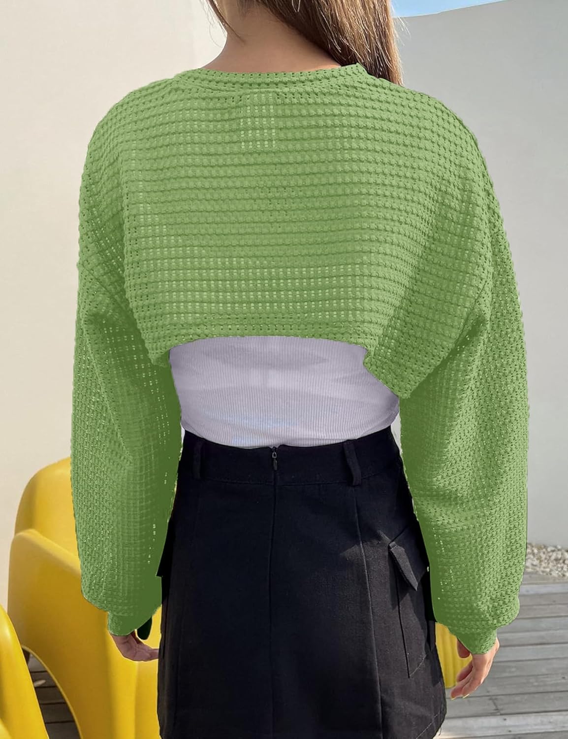 Women's Knitted Crop Top Long Sleeve Hollow Out Shrug Sweater Y2K Knit Cover Up Tops - Image 6