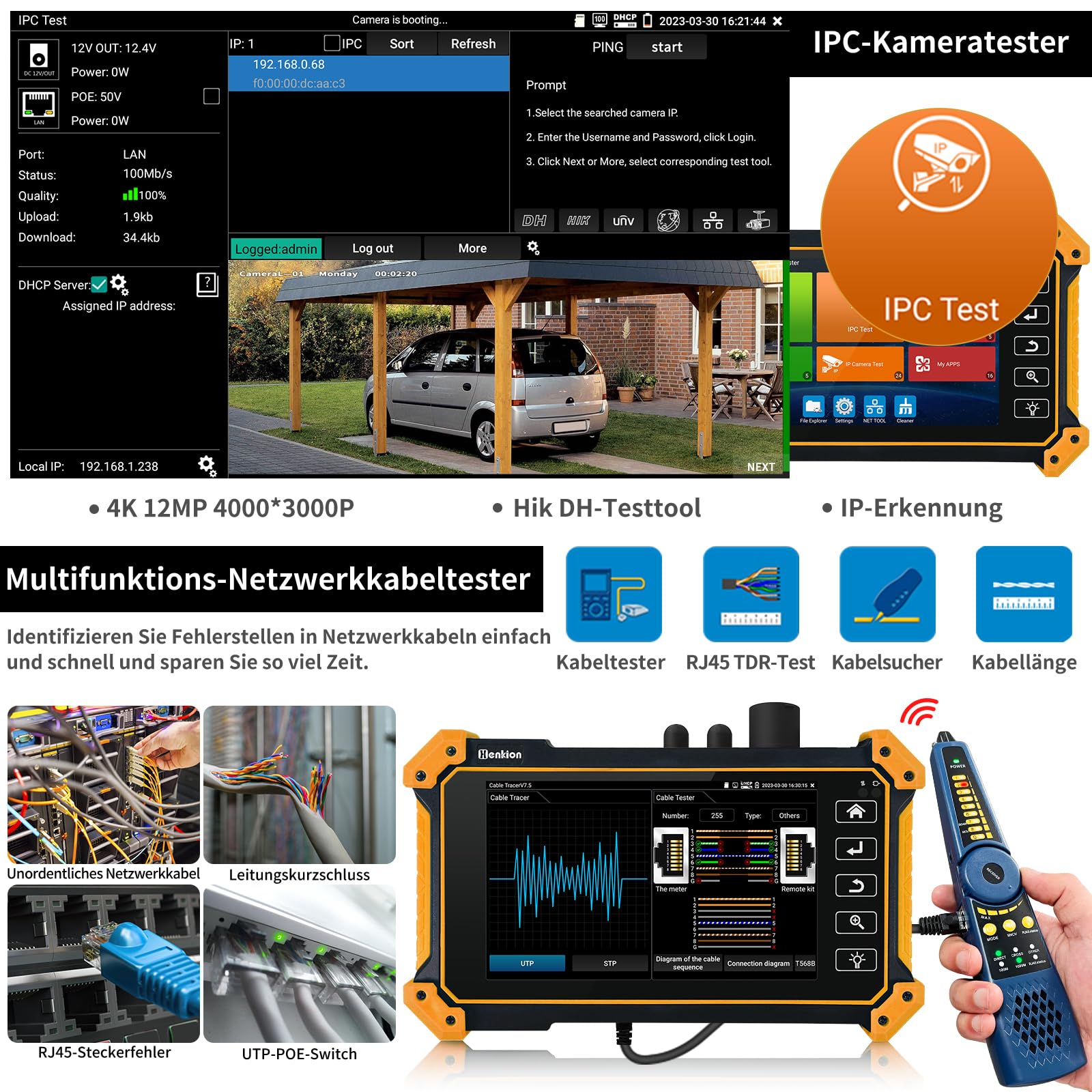 Henkion OTDR-Fasertester RSO-5500, 1310/1550 nm, 28/26 dB, 5,4 Zoll IPS Touchscreen, OTDR-Glasfasertest, VFL/OPM/LS/OLS, IP-Kameratester, FC UPC SC ST LC, Ereigniskarte, Kabeltest, Netzwerk-Tools
