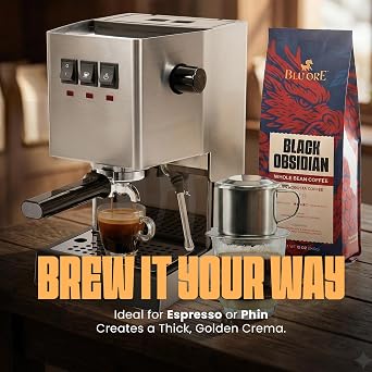 Blu Ore Black Obsidian Robusta Coffee Beans Single Origin Vietnamese Whole Bean Coffee, Bold Strong Espresso Beans with Chocolate & Cacao Notes, High Caffeine, Medium Dark Roast