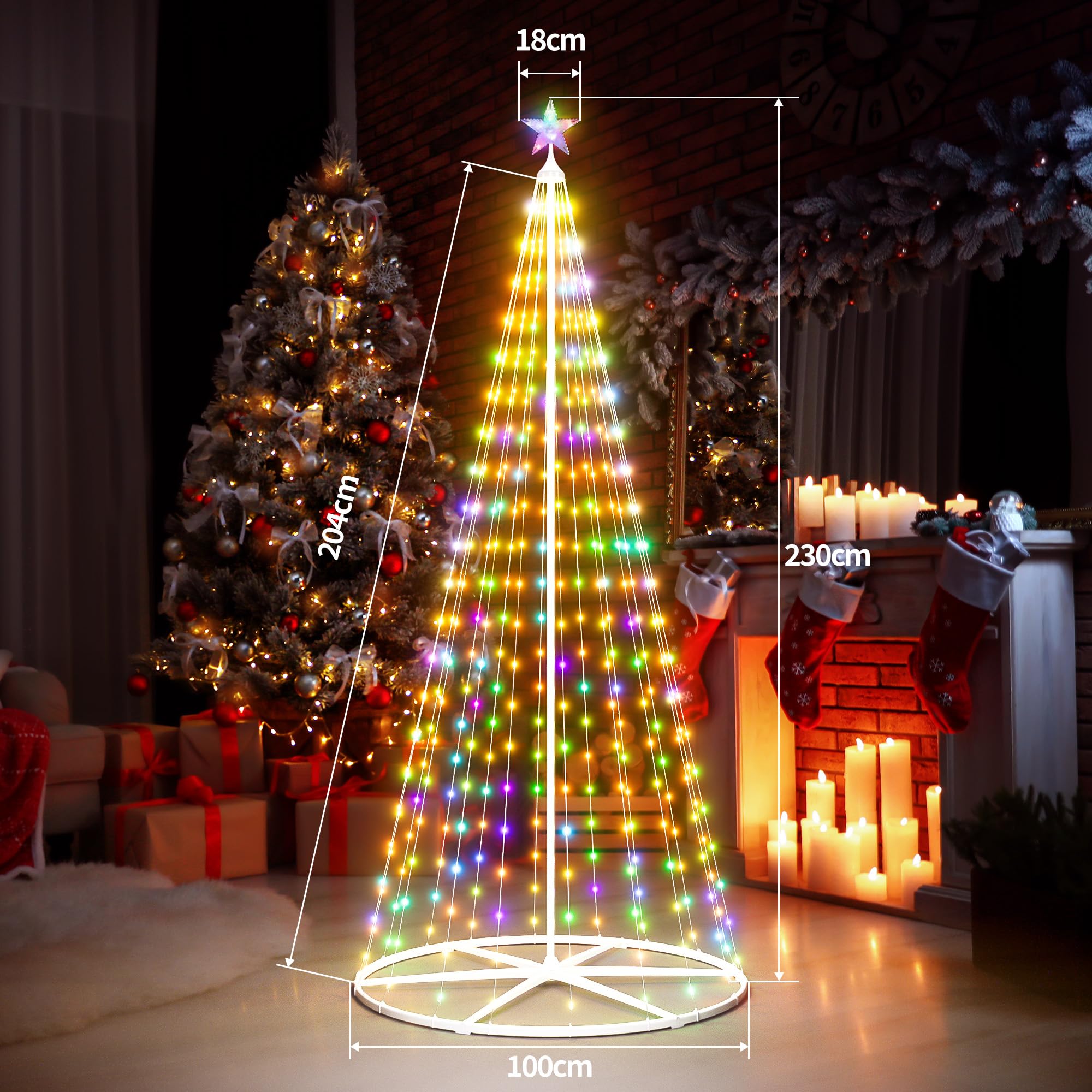 2,3M LED Weihnachtsbaum Außen, Weihnachtsdeko Lichterbaum Outdoor - 378 LEDs mit Stern, App & Fernbedienung, RGB Dimmbar, Timer, IP44 Wasserdicht - für Garten, Rasen, Weihnachten, Neujahr