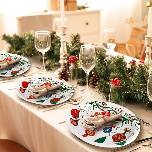 Miniatura 5 de 100 platos de papel ovalados de Navidad de 10 x 12 pulgadas, platos de papel desechables para adornos navideños, bandeja decorativa para servir