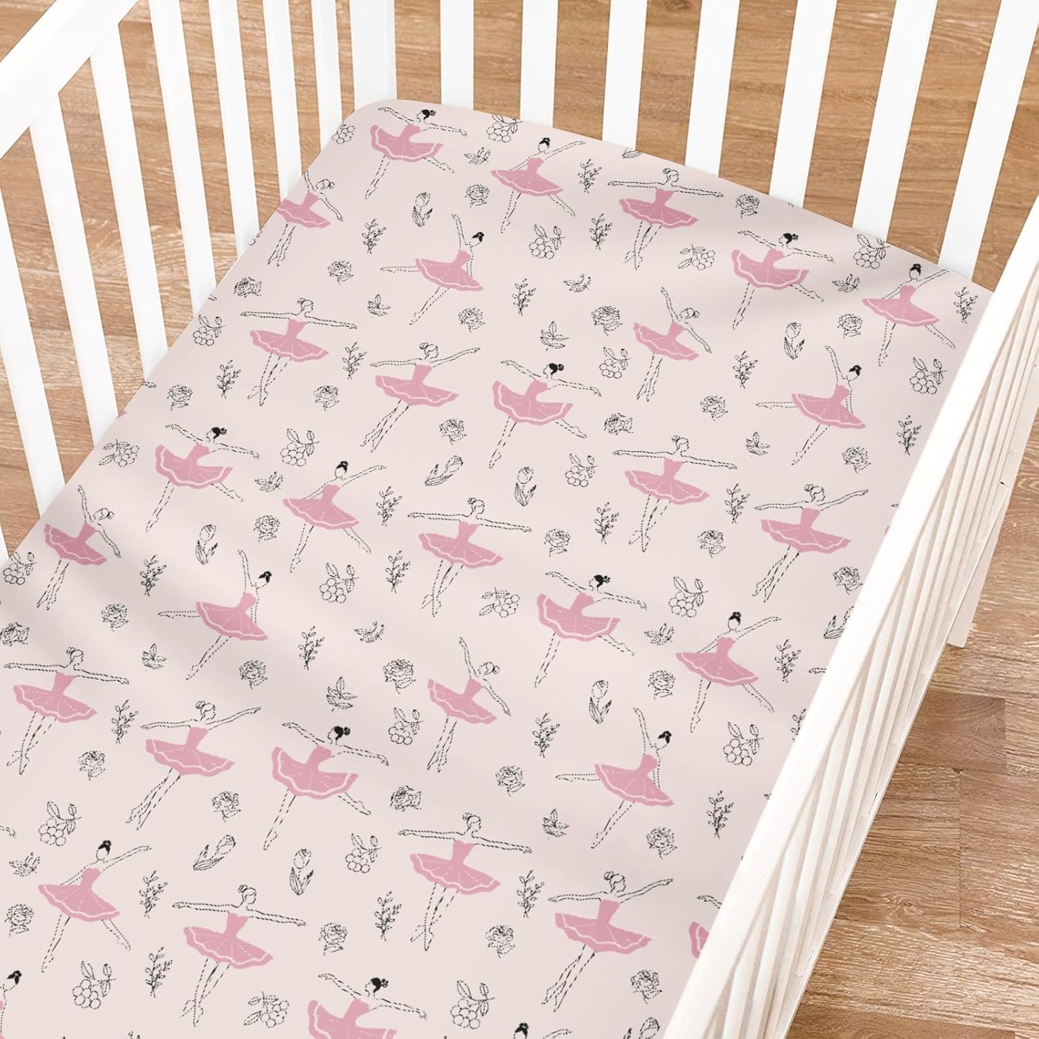 Pink Ballet Fitted Baby Crib Sheets for Girl 52"x28" Ballerinas Dancing Crib Mattress Covers Soft Dancer Ballet Girls Sports Nursery Baby Sheets for Standard Crib and Toddler Bed Mattress Pink