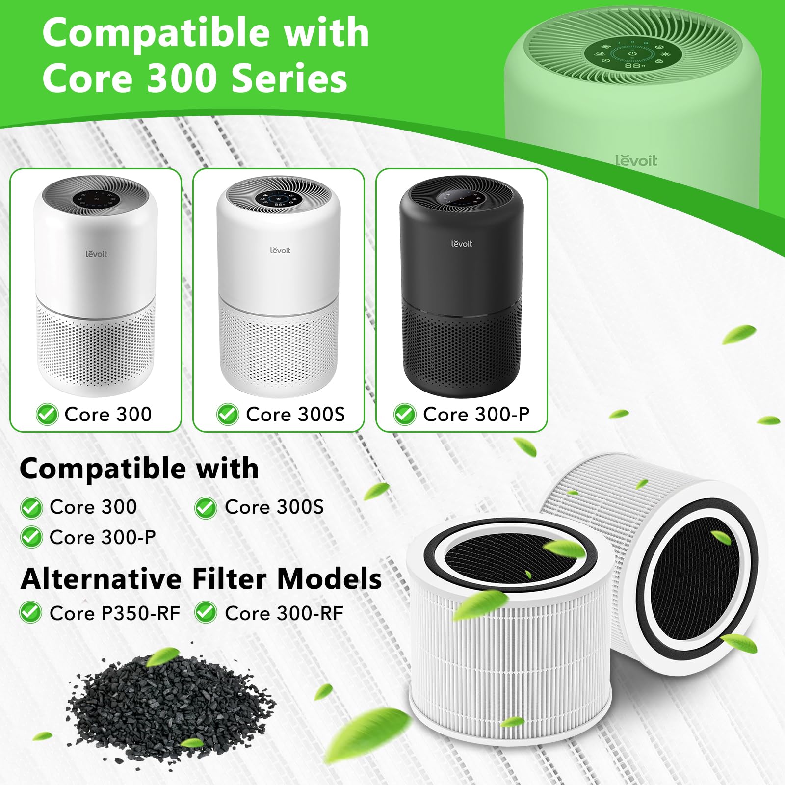 2 Pezzi Filtro di Ricambio Compatibile con Purificatori D'aria Levoit Core 300, 300S, 300-P, P350, 3 in 1 con Filtro HEPA H13, Filtro a Carboni Attivi e Prefiltro, Ricambio Core 300-RF