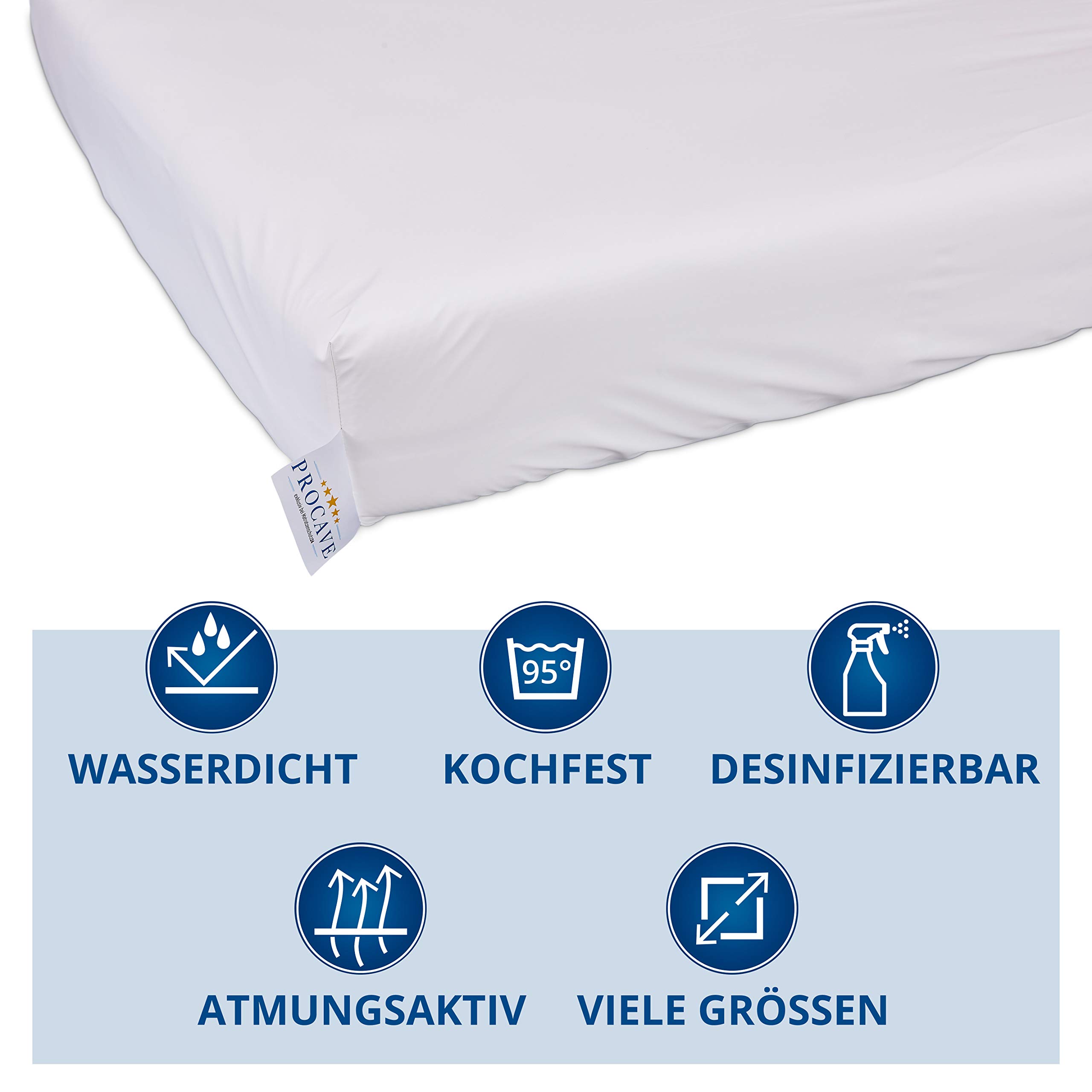 PROCAVE - Lenzuolo con angoli elasticizzati, impermeabile, traspirante e lavabile, facile da pulire, prodotto in Germania, 160 x 190 cm